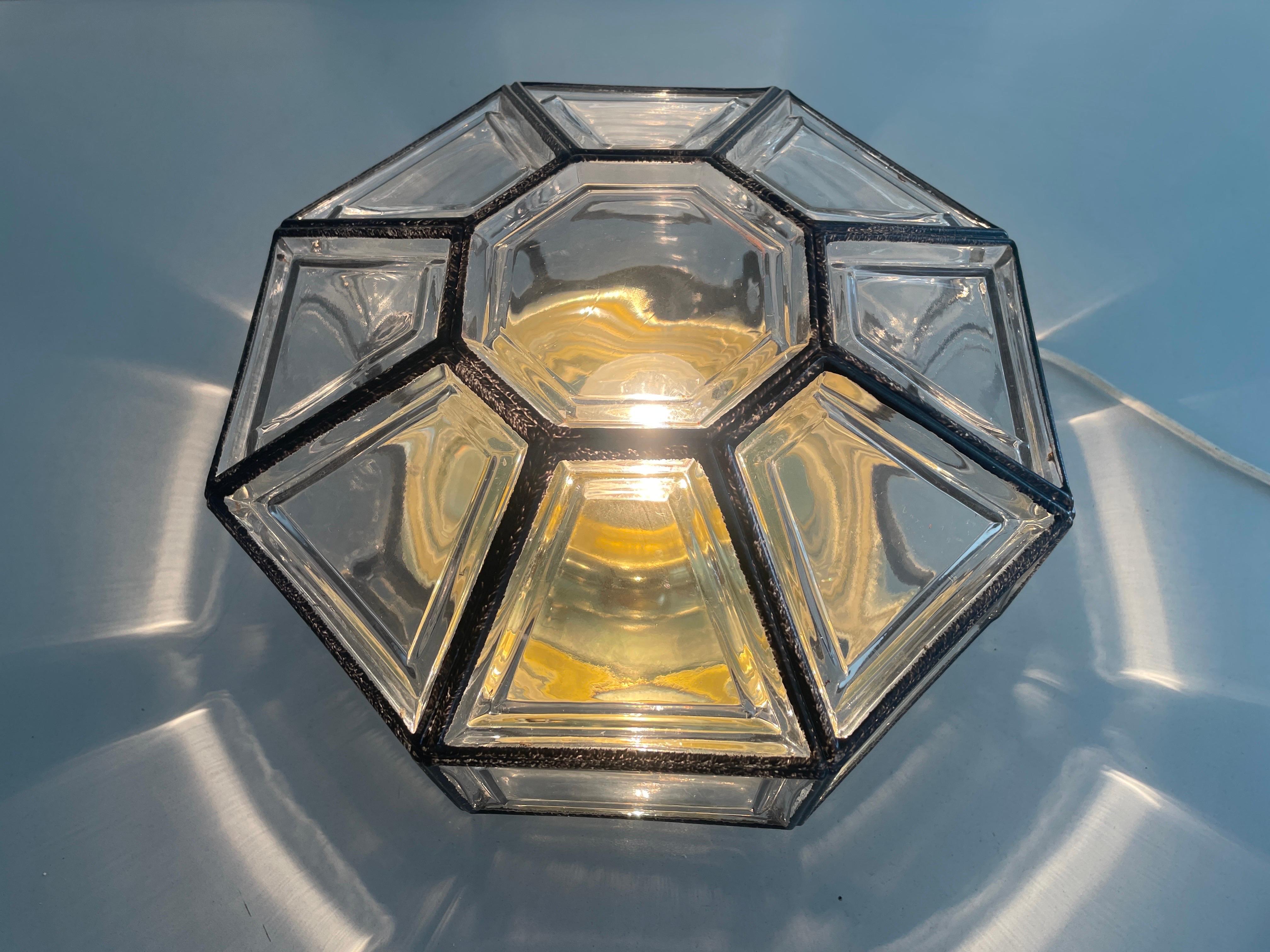 Iron Structured Glass Sconce or Ceiling Lamp by Limburg, 1960s, Germany en vente 7