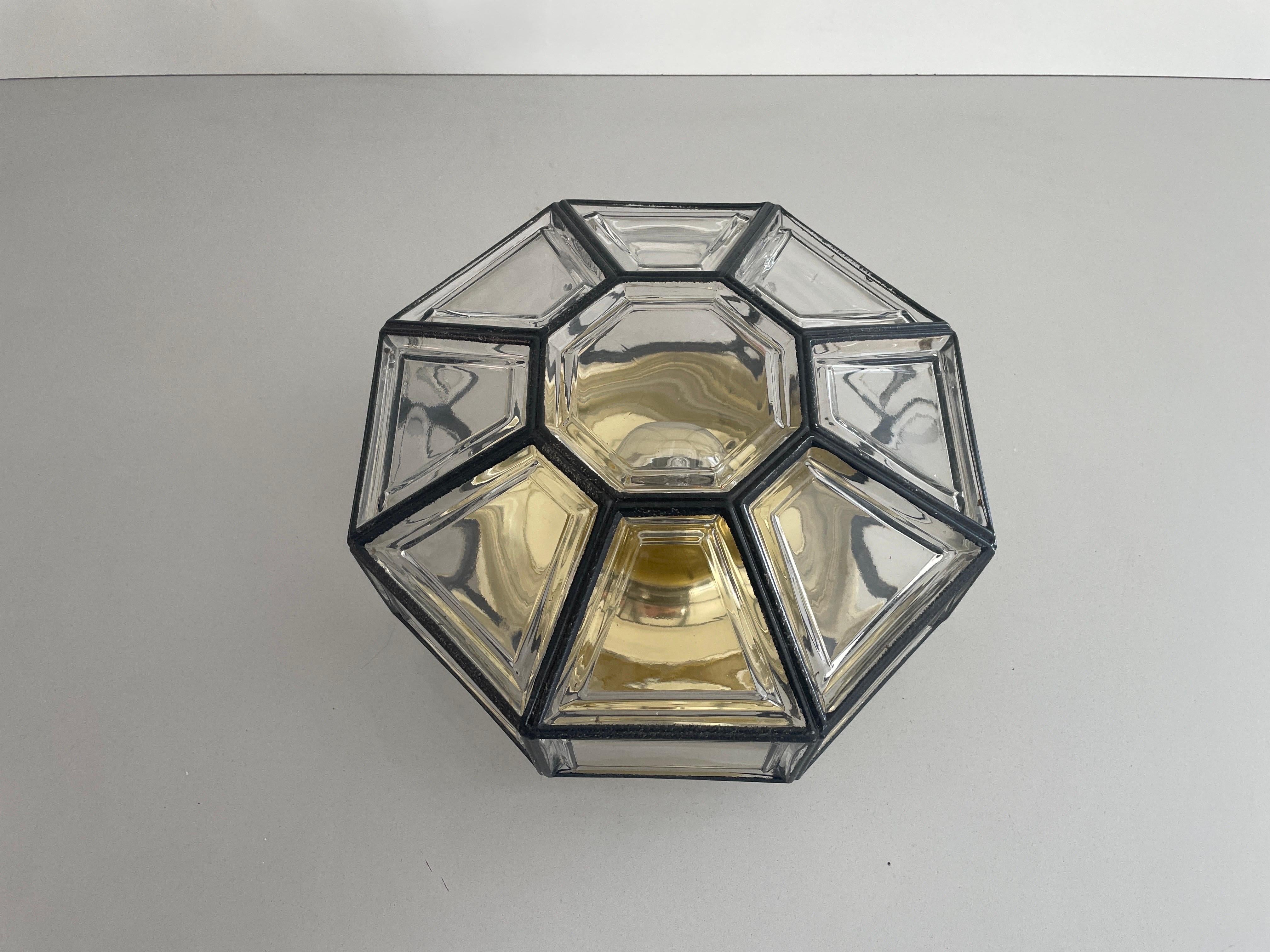 Iron Structured Glass Sconce or Ceiling Lamp by Limburg, 1960s, Germany Excellent état - En vente à Hagenbach, DE