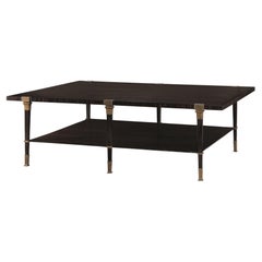 Iron structured Louviers cocktail table with ebonized top, brass caps & details