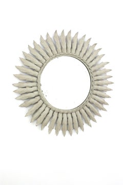 Iron Sunburst Mirror in White Grey Patina, Spain, 1960s