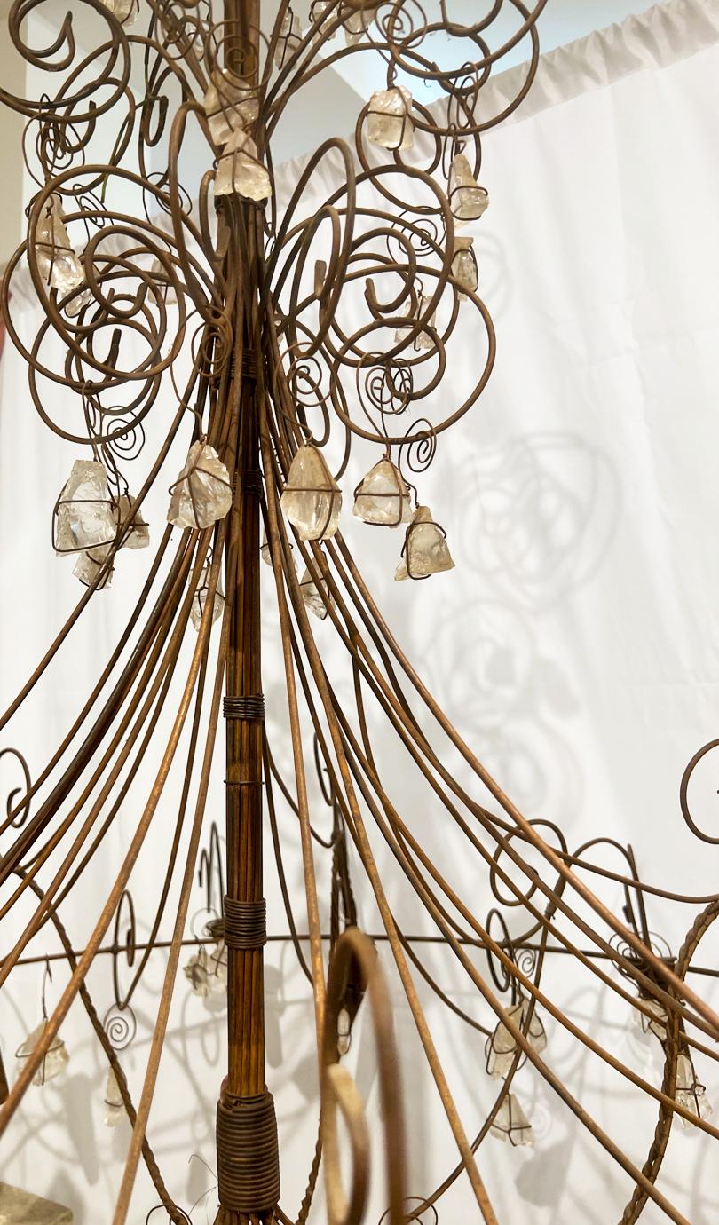 Iron Swirl Chandelier with Rock Crystals, Contemporary  In Good Condition For Sale In New Orleans, LA