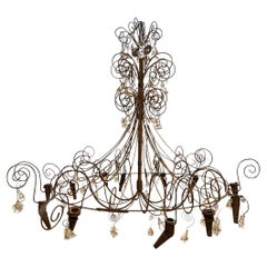 Iron Swirl Chandelier with Rock Crystals, Contemporary
