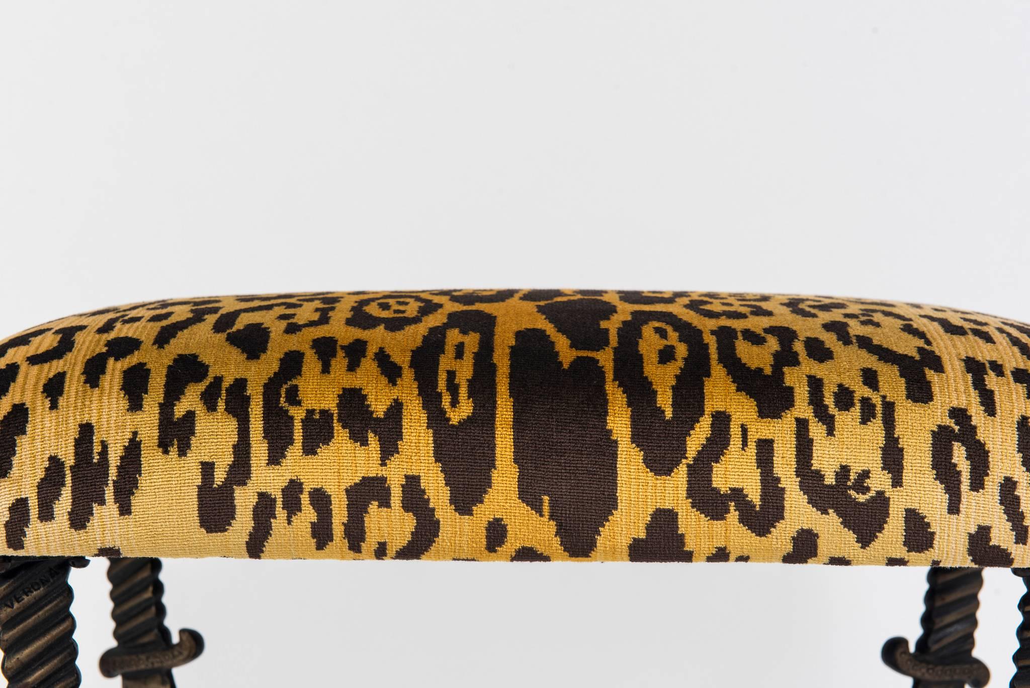 European Iron Sword Bench with Leopard Silk Velvet Seat