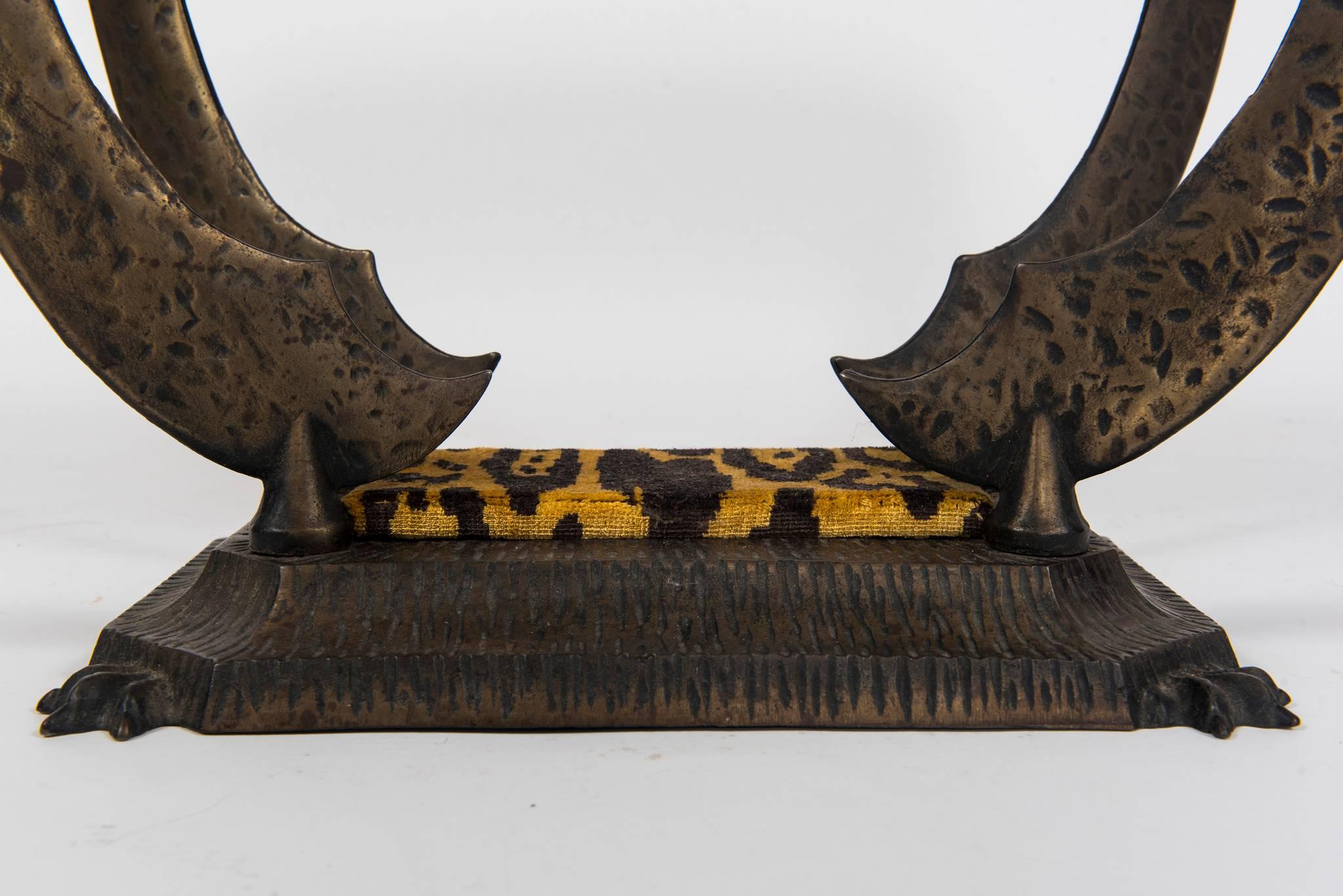 20th Century Iron Sword Bench with Leopard Silk Velvet Seat