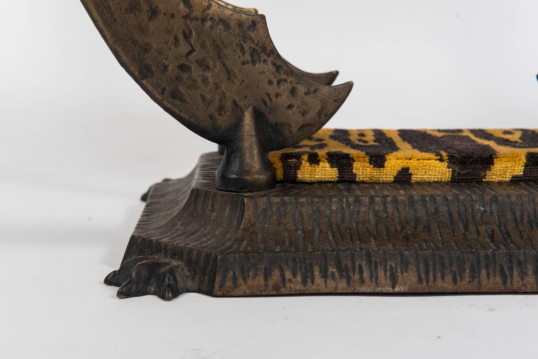 Steel Iron Sword Bench with Leopard Silk Velvet Seat