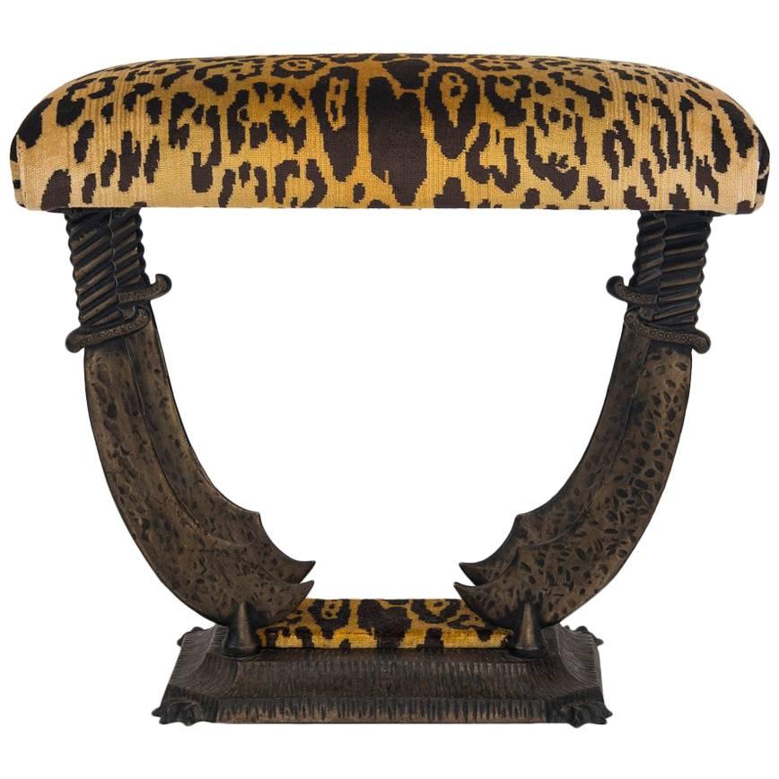 Iron Sword Bench with Leopard Silk Velvet Seat
