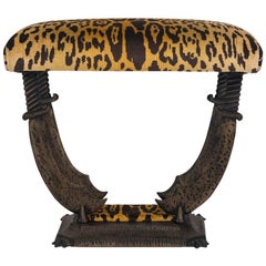 Vintage Iron Sword Bench with Leopard Silk Velvet Seat