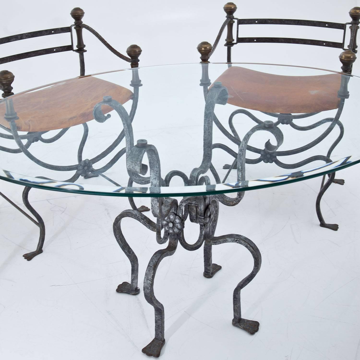 Glass Iron Table and Chairs, Italy, 1950s