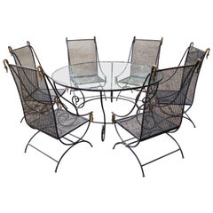 Iron Table and Chairs with Brass Swan Detail in the style of Maison Jansen