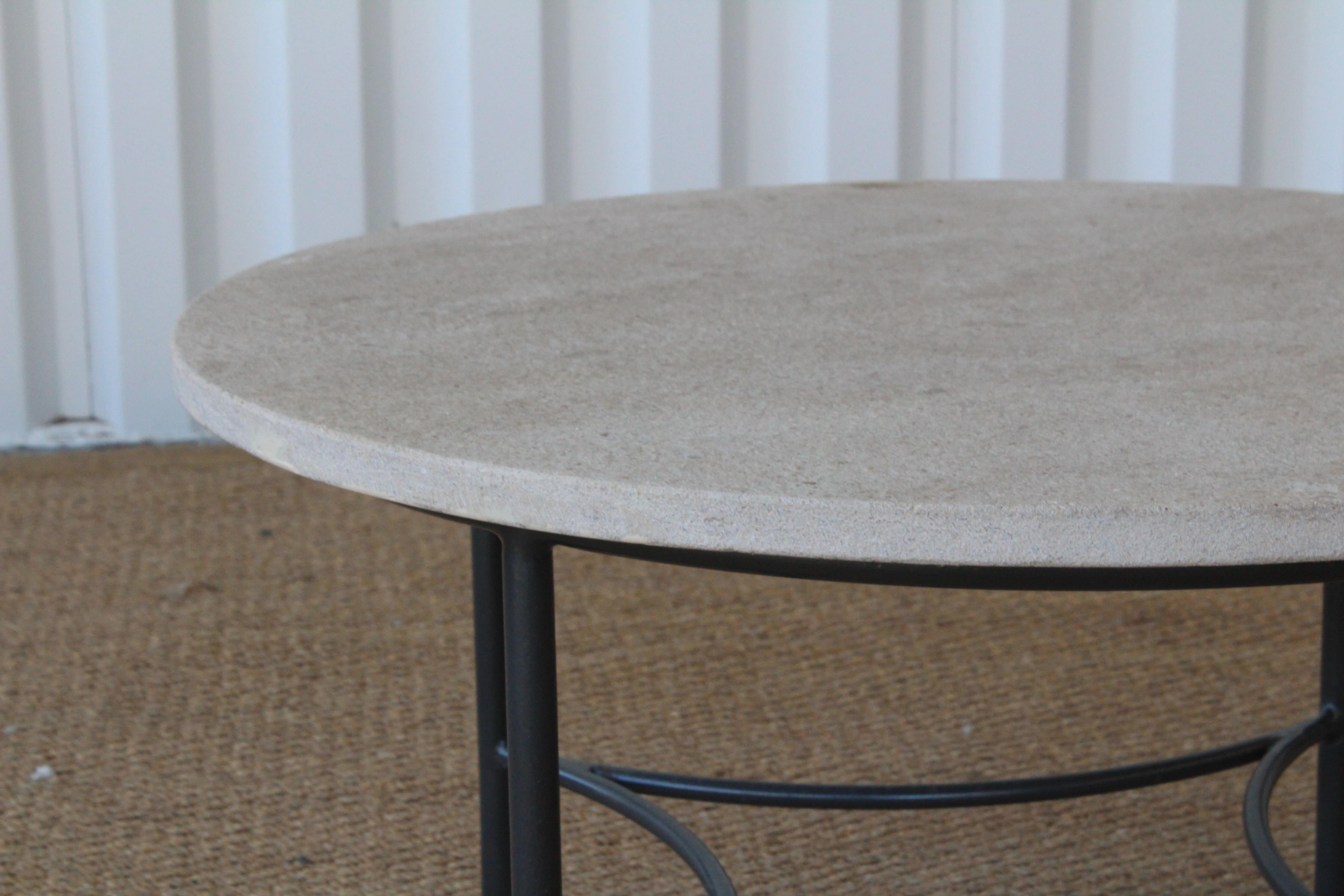 Iron Table with Limestone Top In New Condition In Los Angeles, CA