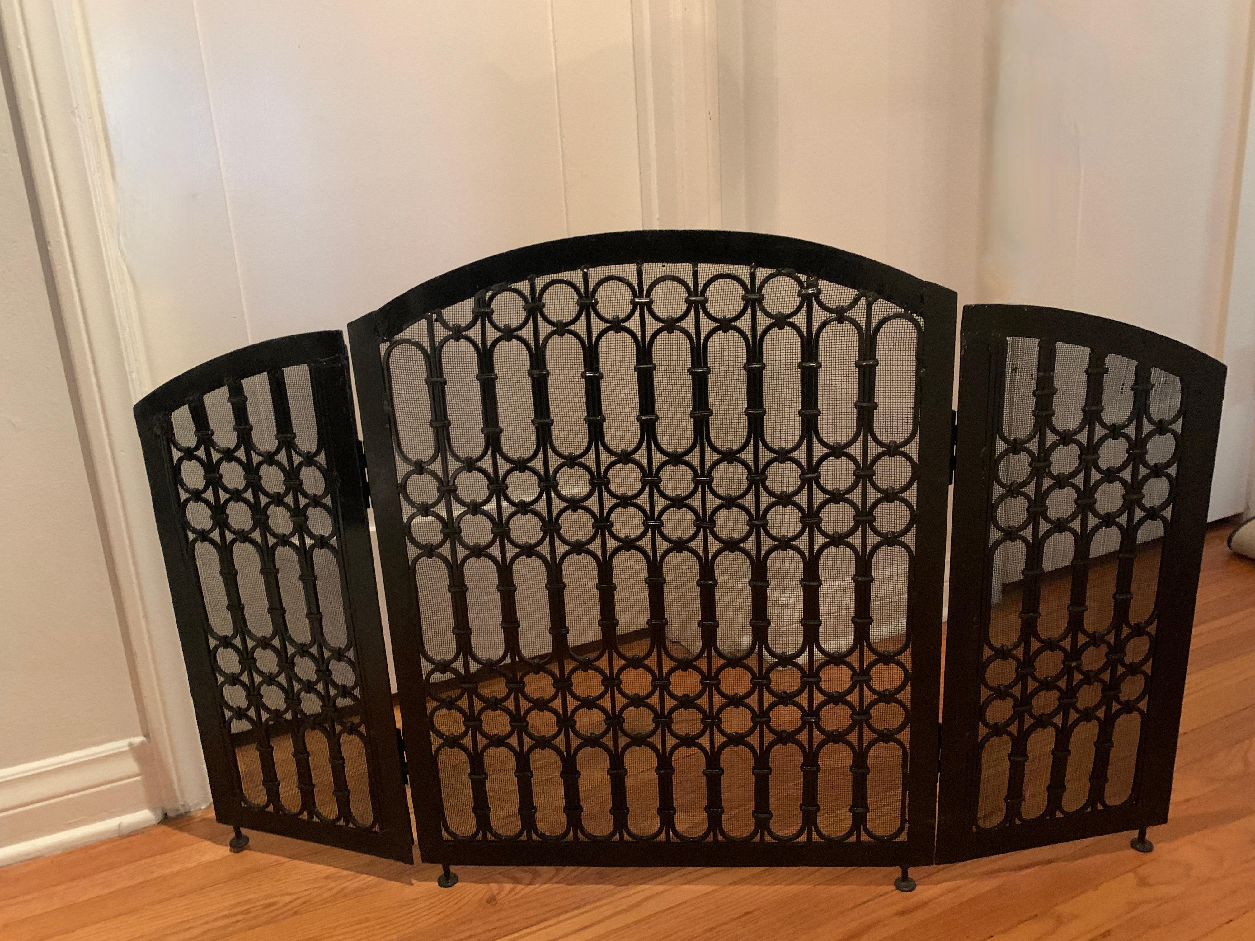 Freestanding Iron Three Panel Fireplace Screen For Sale 5