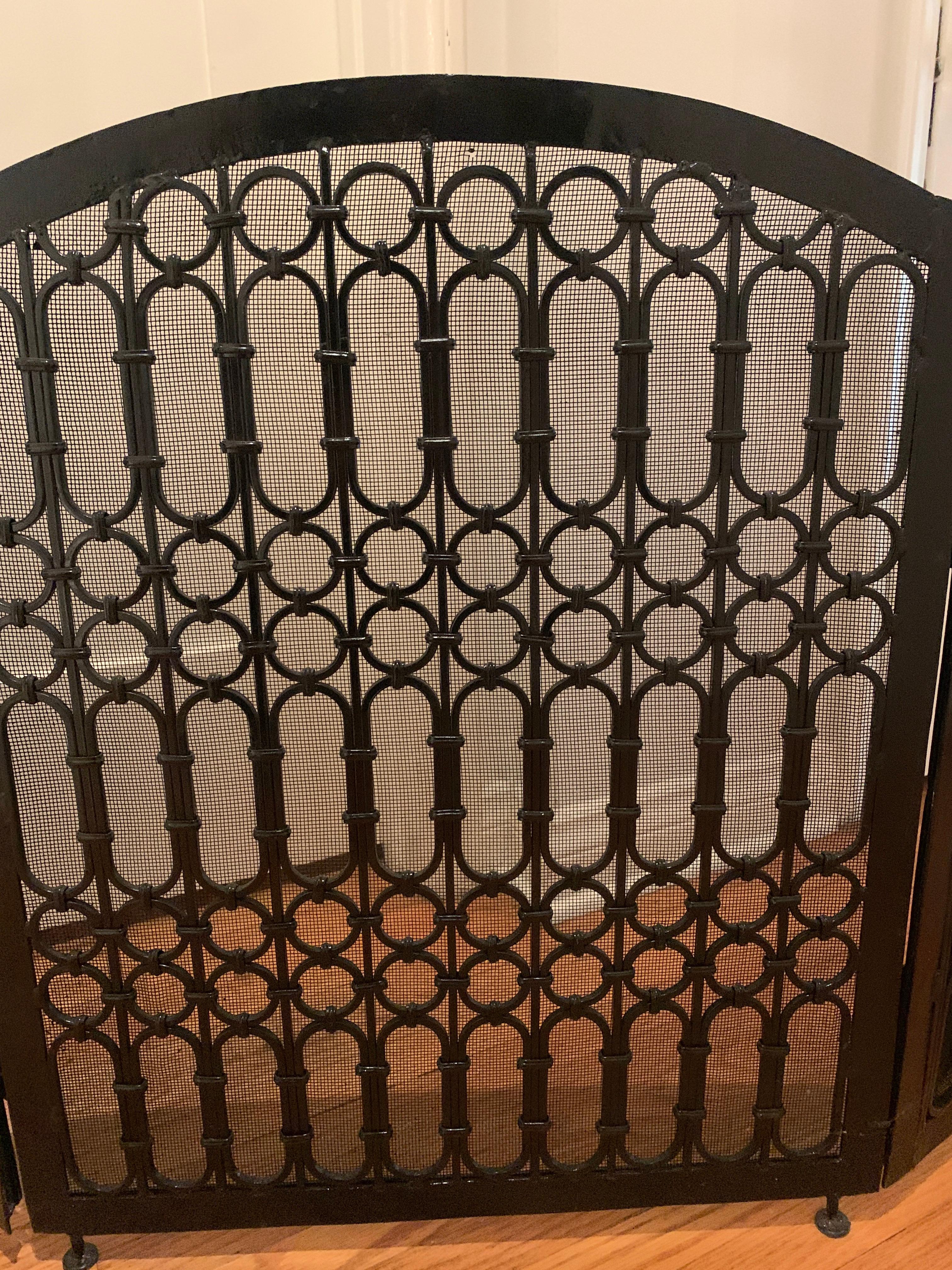 Freestanding Iron Three Panel Fireplace Screen For Sale 7