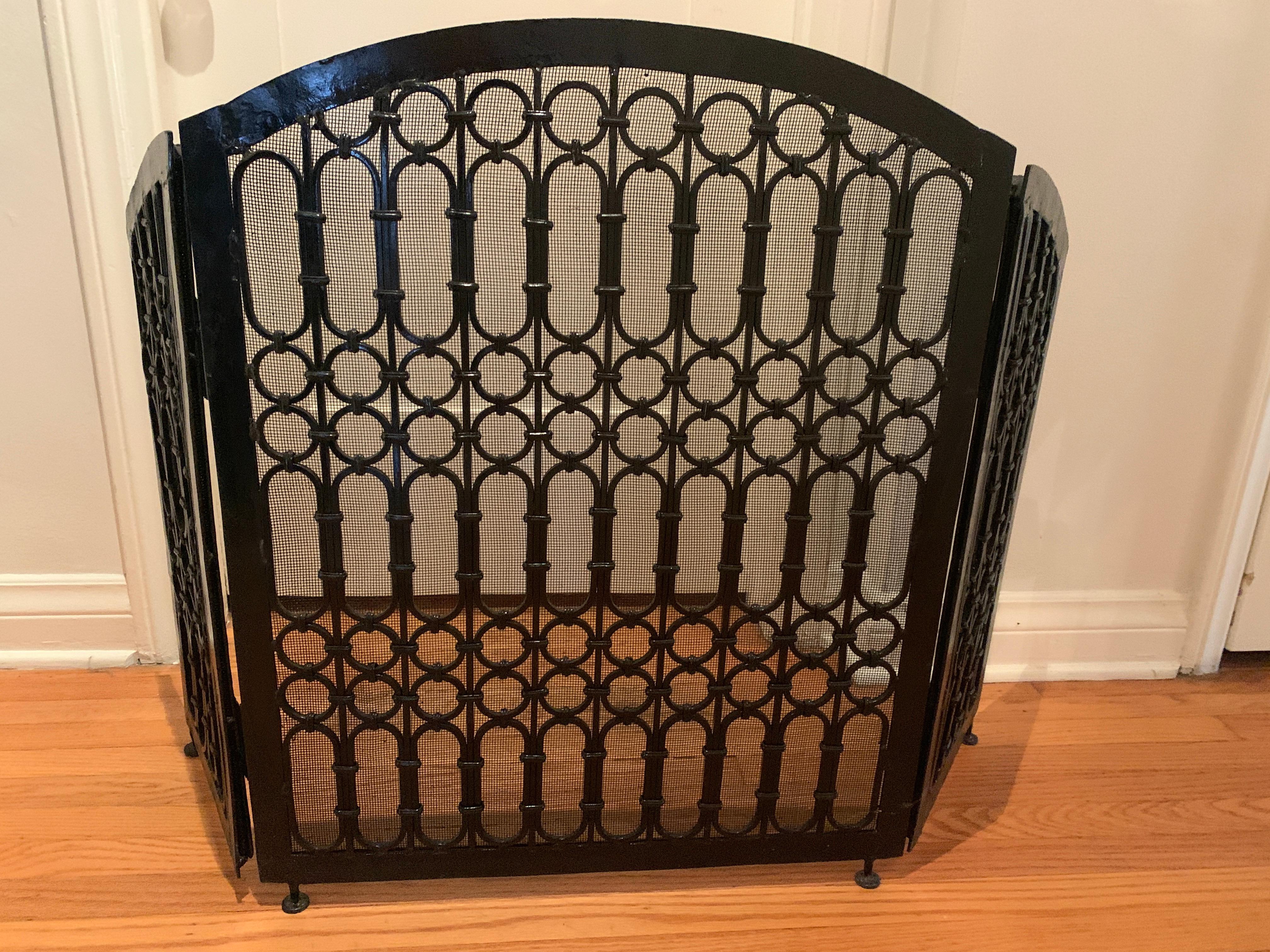 Freestanding Iron Three Panel Fireplace Screen For Sale 2