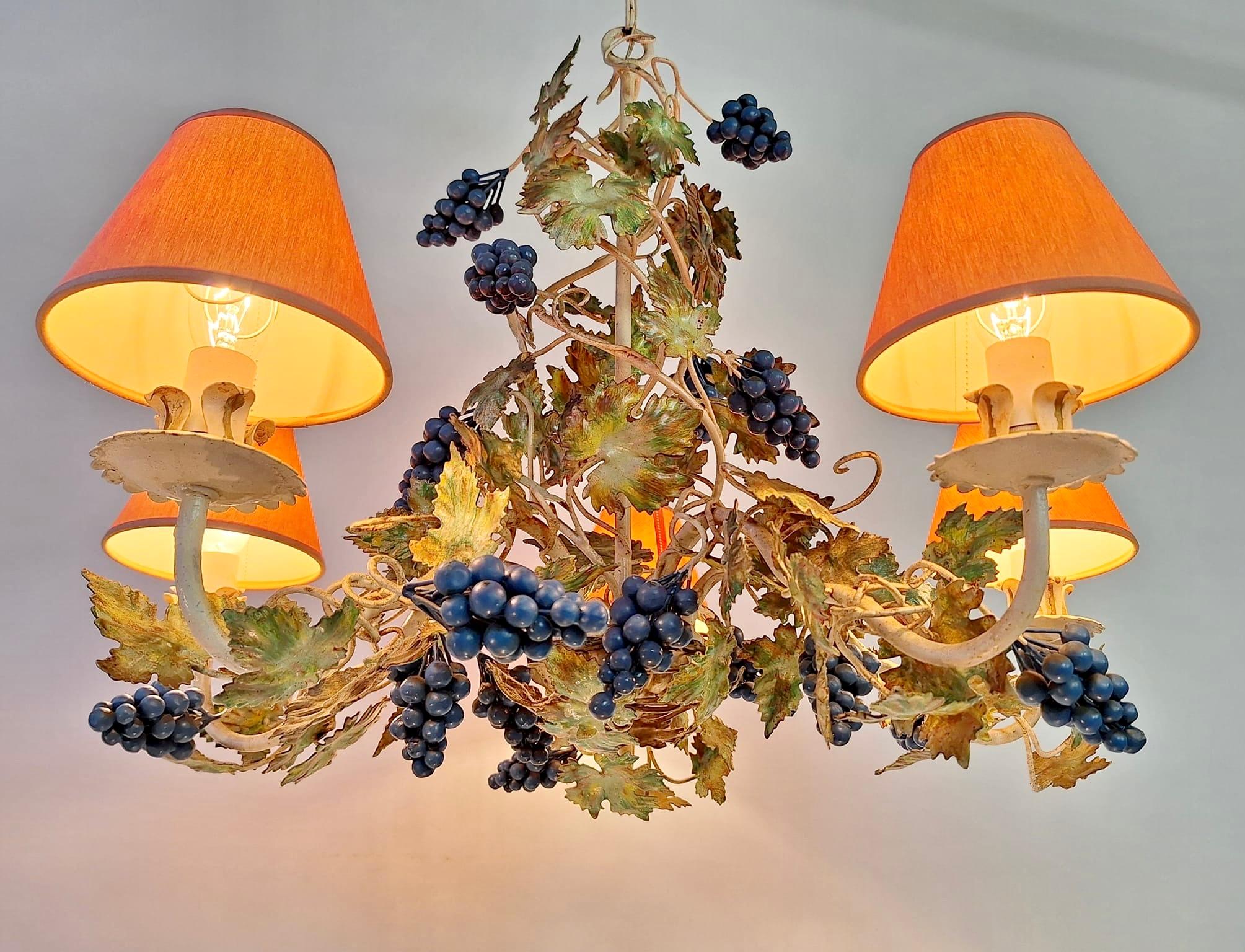 French Iron Tole Grapes Chandelier For Sale