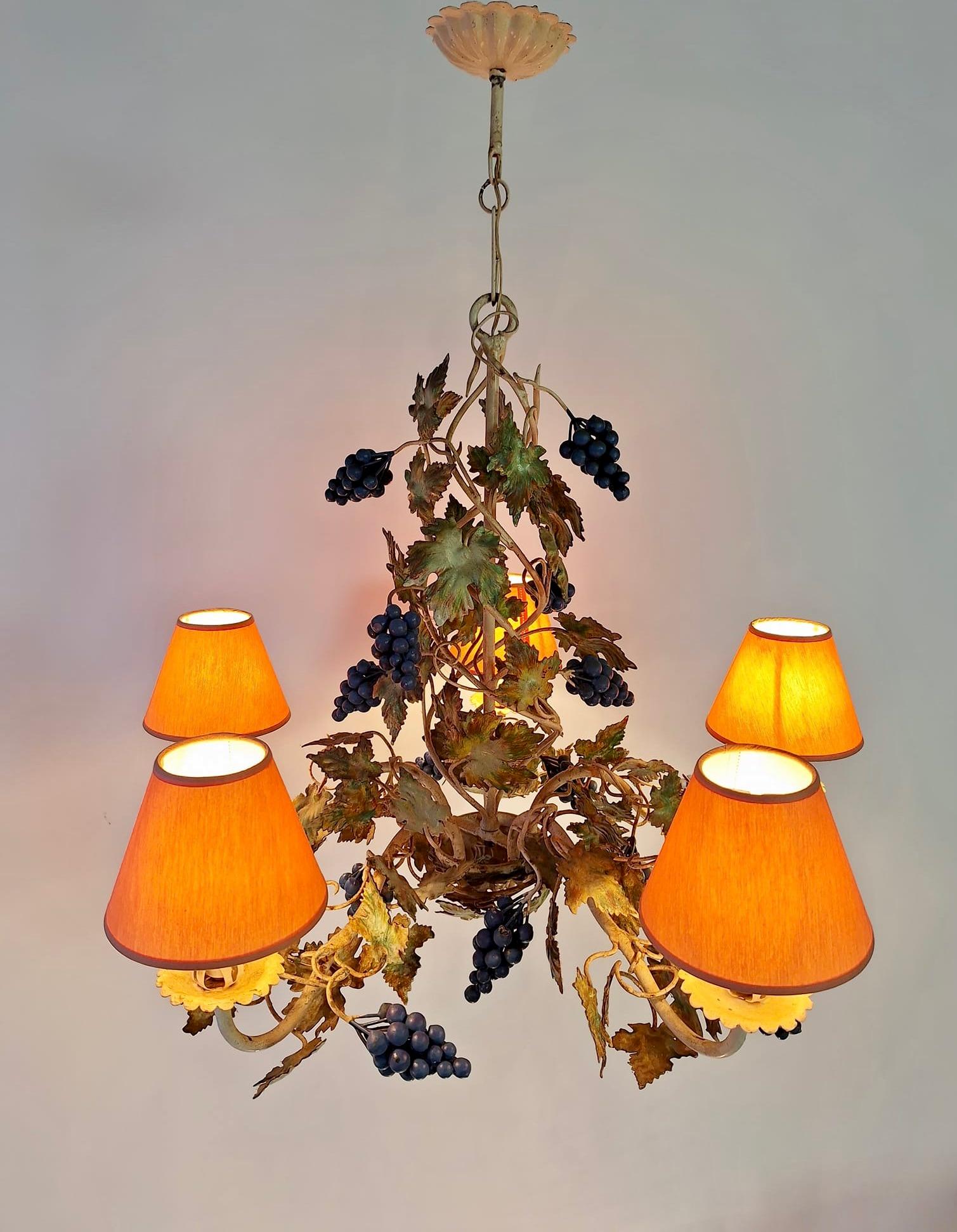 Painted Iron Tole Grapes Chandelier For Sale