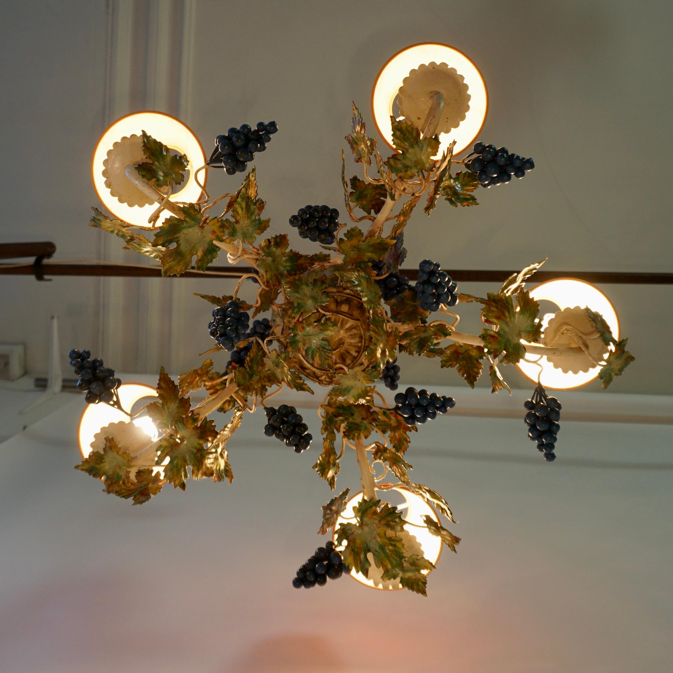 20th Century Iron Tole Grapes Chandelier For Sale