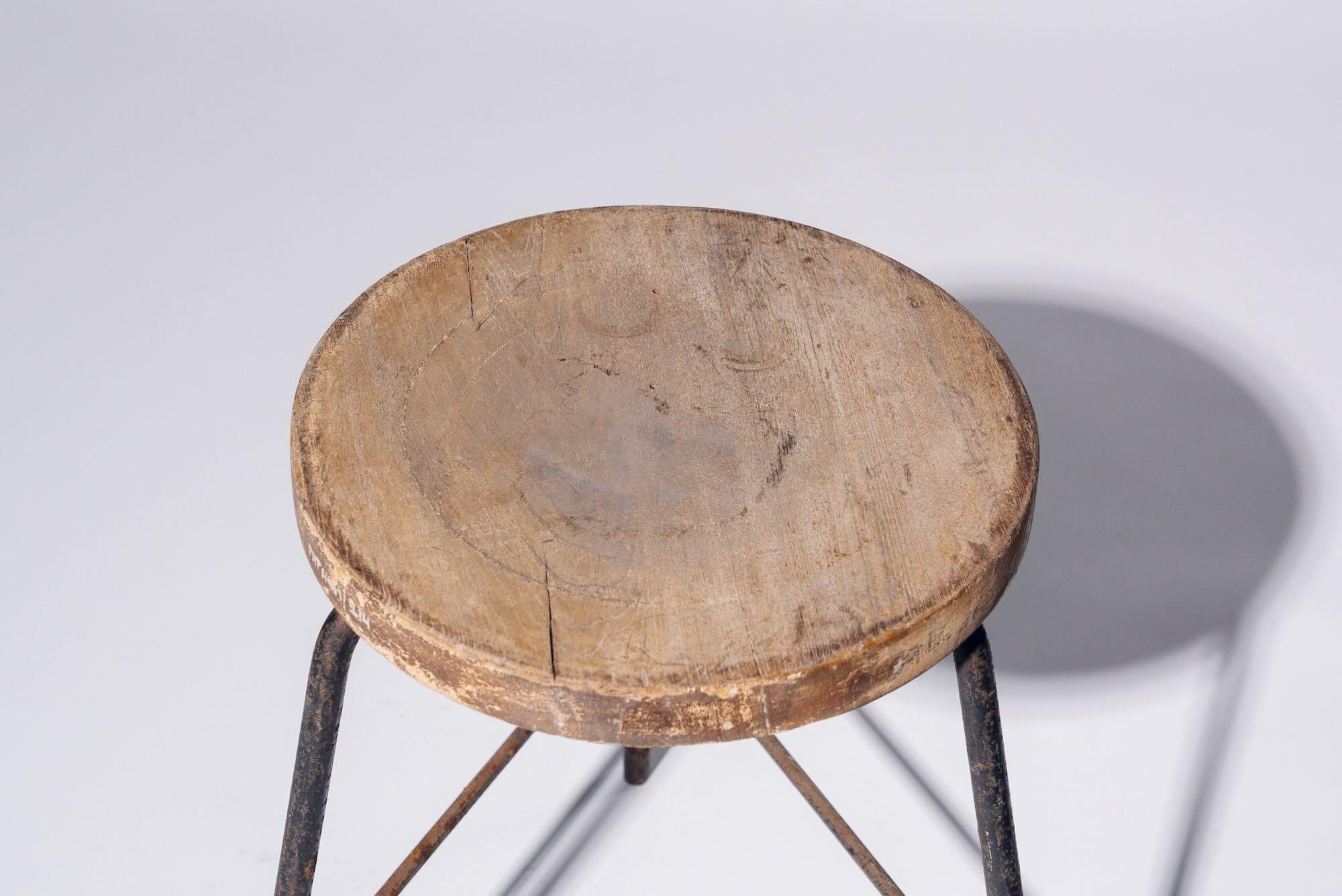 Indian Iron Triangle Low Stool by Pierre Jeanneret for Chandigarh, India, Circa 1960 For Sale