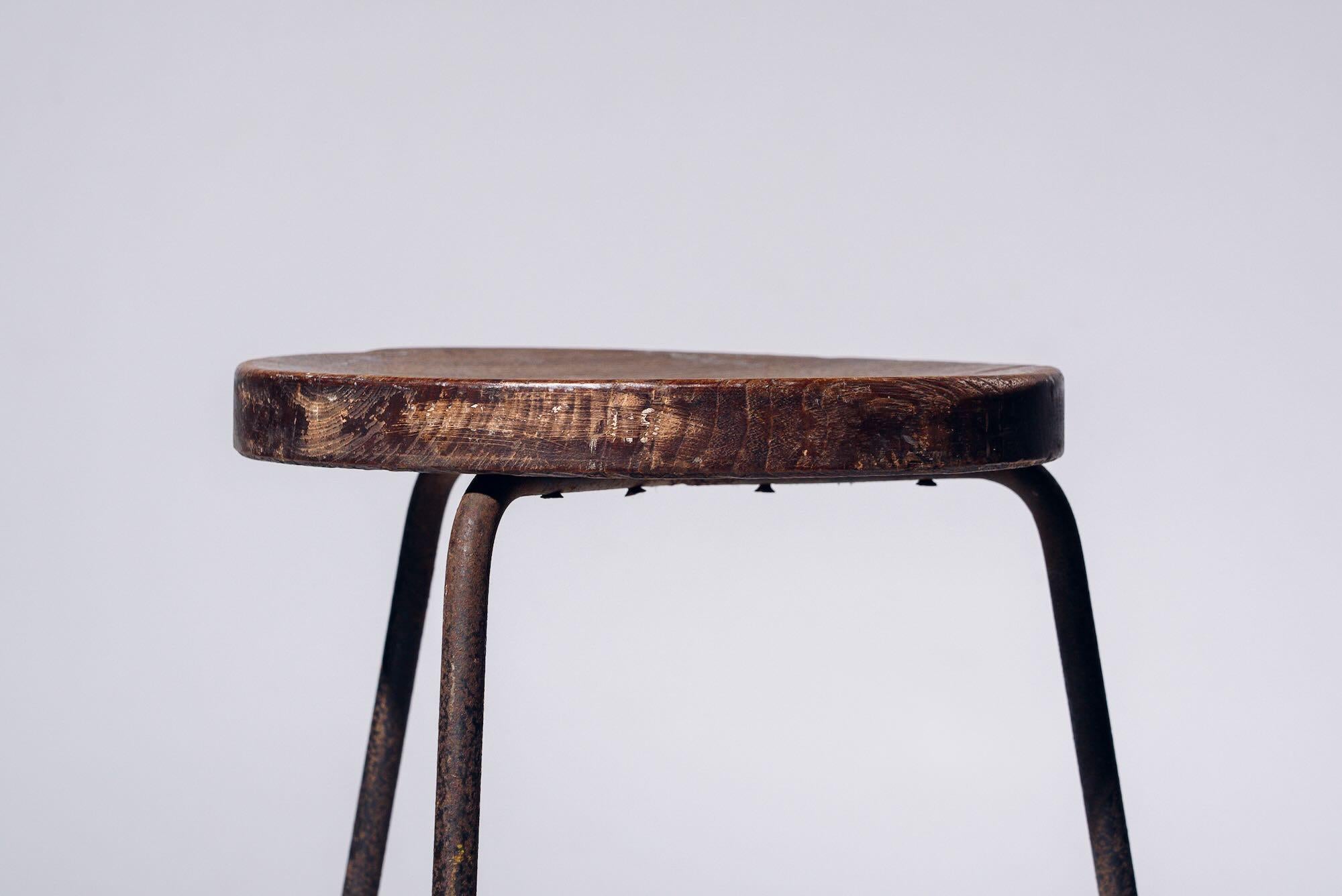 20th Century Iron Triangle Low Stool by Pierre Jeanneret for Chandigarh, India, Circa 1960 For Sale