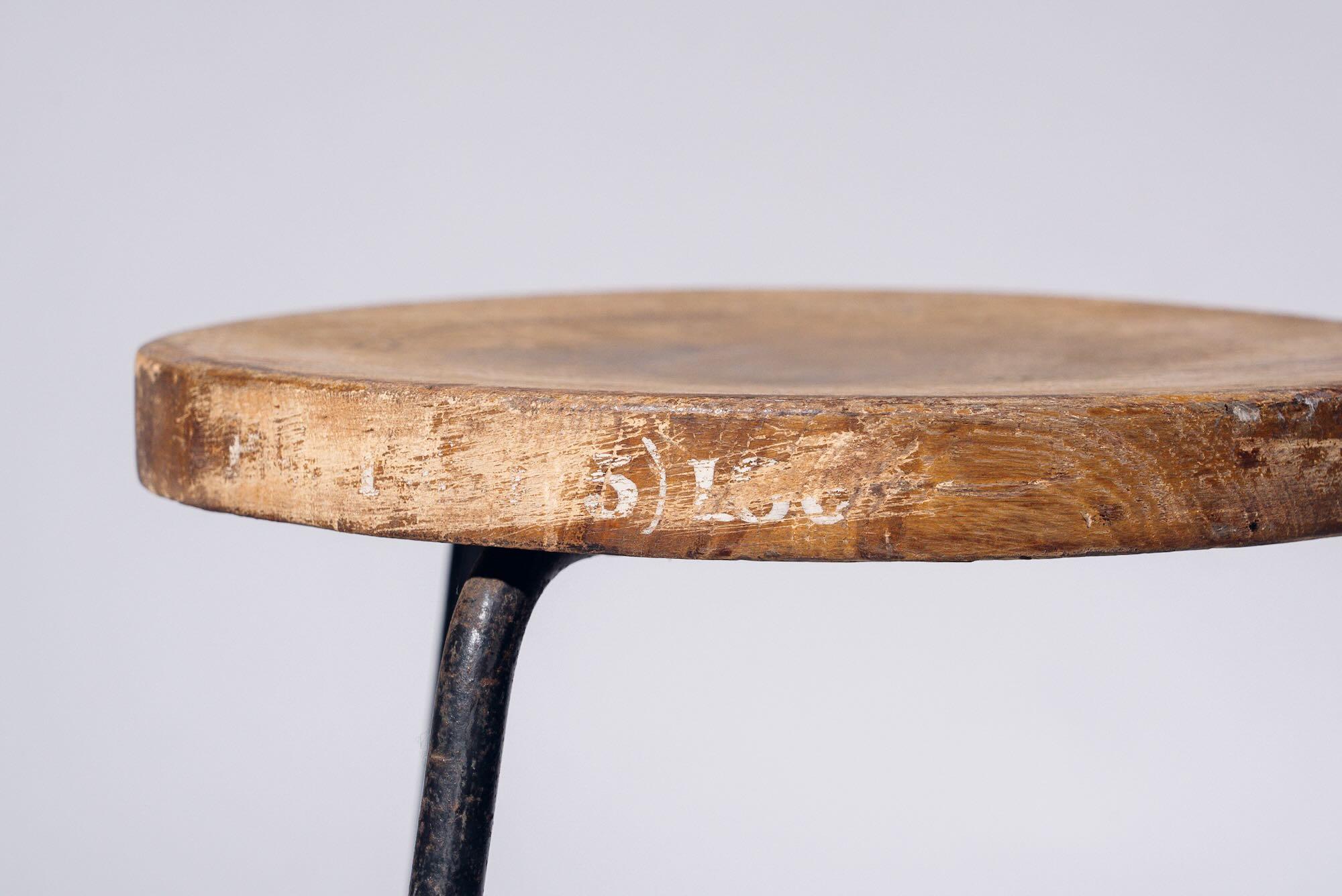 20th Century Iron Triangle Low Stool by Pierre Jeanneret for Chandigarh, India, Circa 1960 For Sale