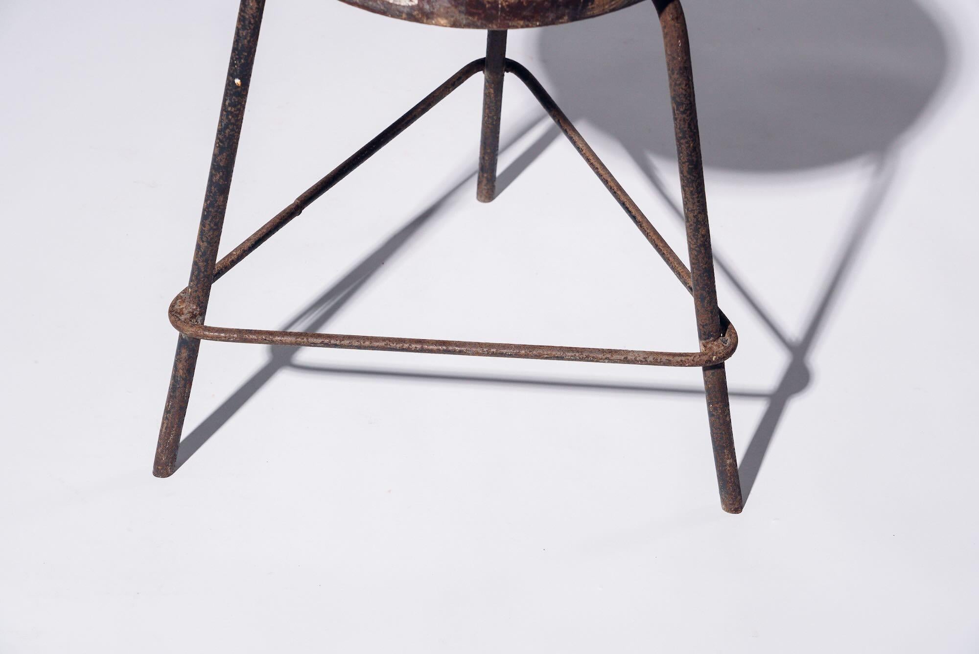 Iron Triangle Low Stool by Pierre Jeanneret for Chandigarh, India, Circa 1960 For Sale 1