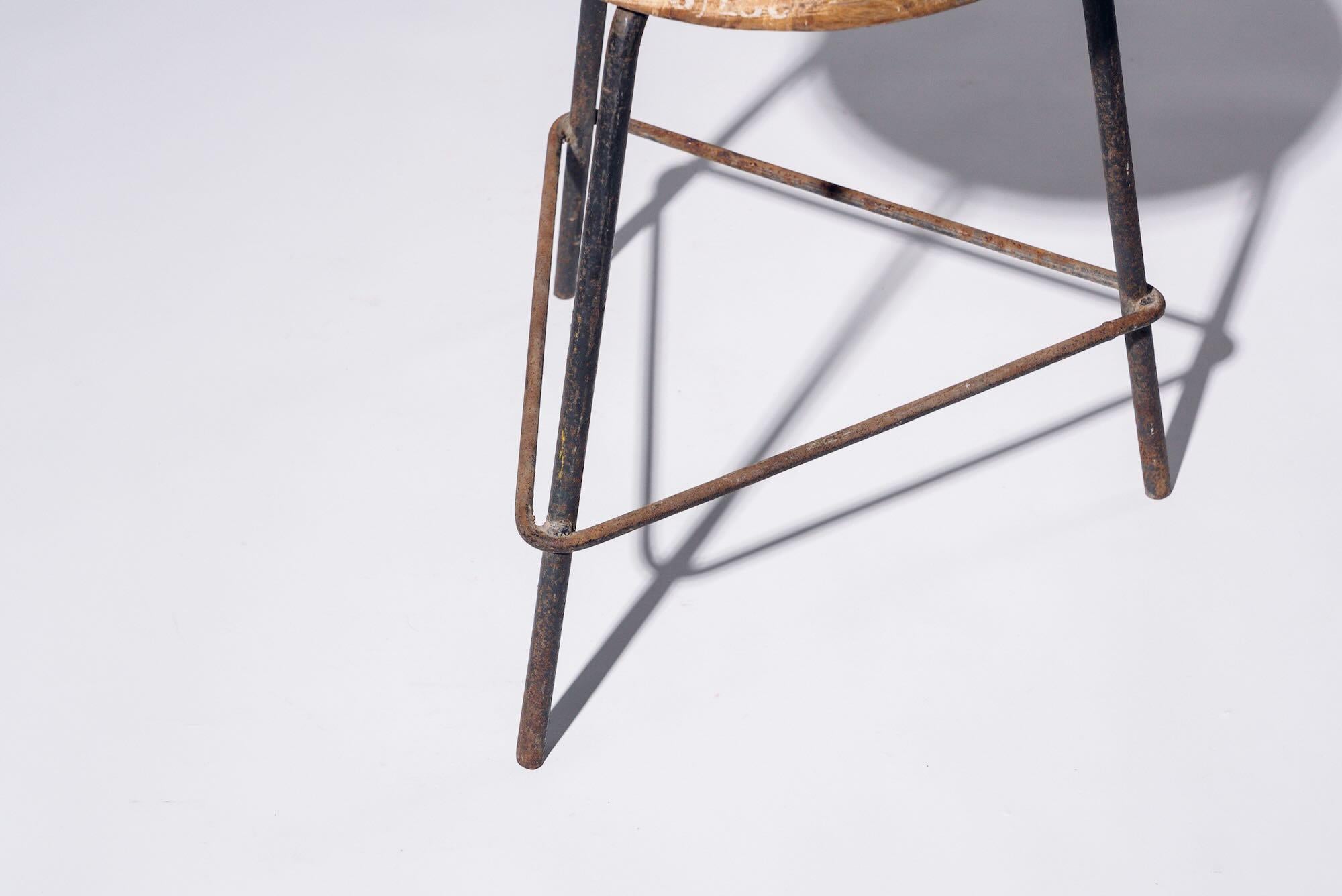 Iron Triangle Low Stool by Pierre Jeanneret for Chandigarh, India, Circa 1960 For Sale 1