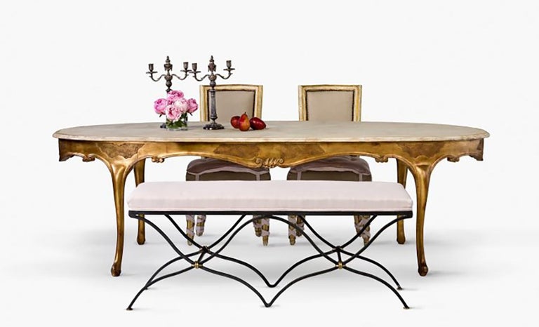 Iron Two Seat Bench In Oyster White Belgian Linen For Sale At 1stdibs