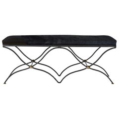 Iron Two-Seat Bench, Black Cowhide