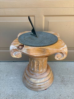 Iron Verdigris Sundial on Neoclassical Carved Wooden Columnar Pedestal Stand