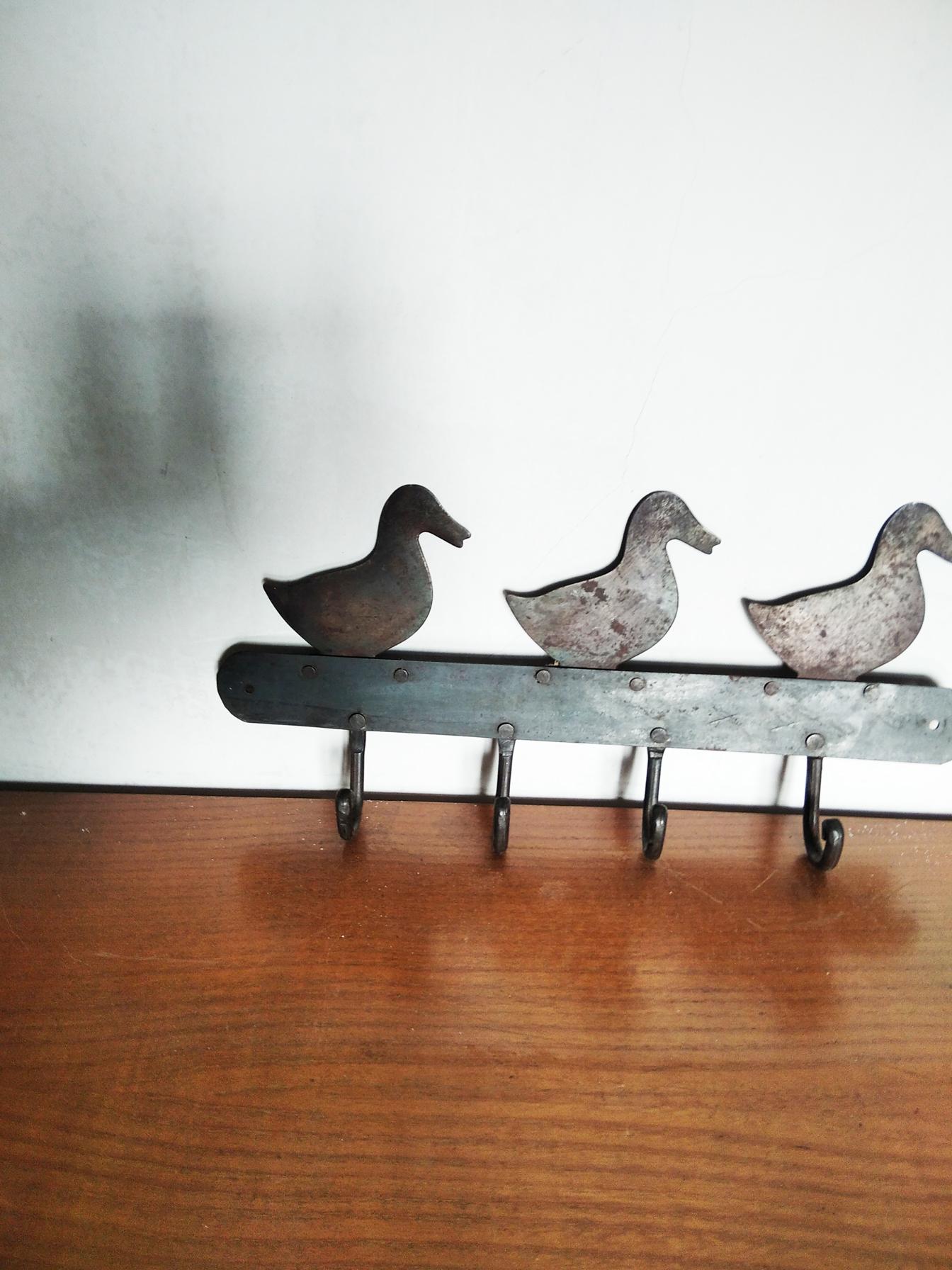 Spanish Iron Wall Hanging in The Shape of Ducks with 4 Hangers, Early 20th Century