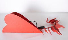 Iron Wall Lamp in the Shape of a Heart Painted in Red