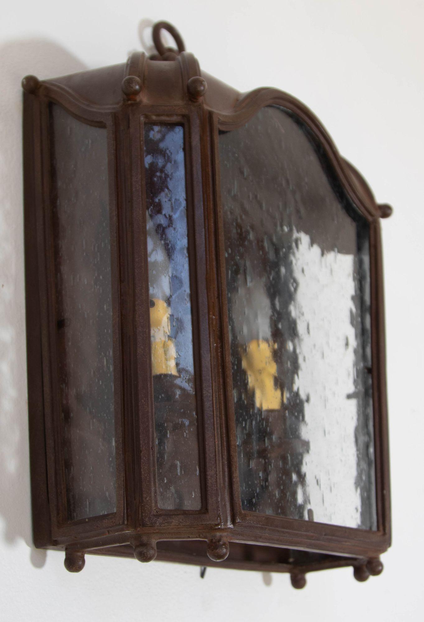 Art Glass Iron Wall Lantern Antique Rust with Glass 1 of 6 for Outdoor European Style For Sale