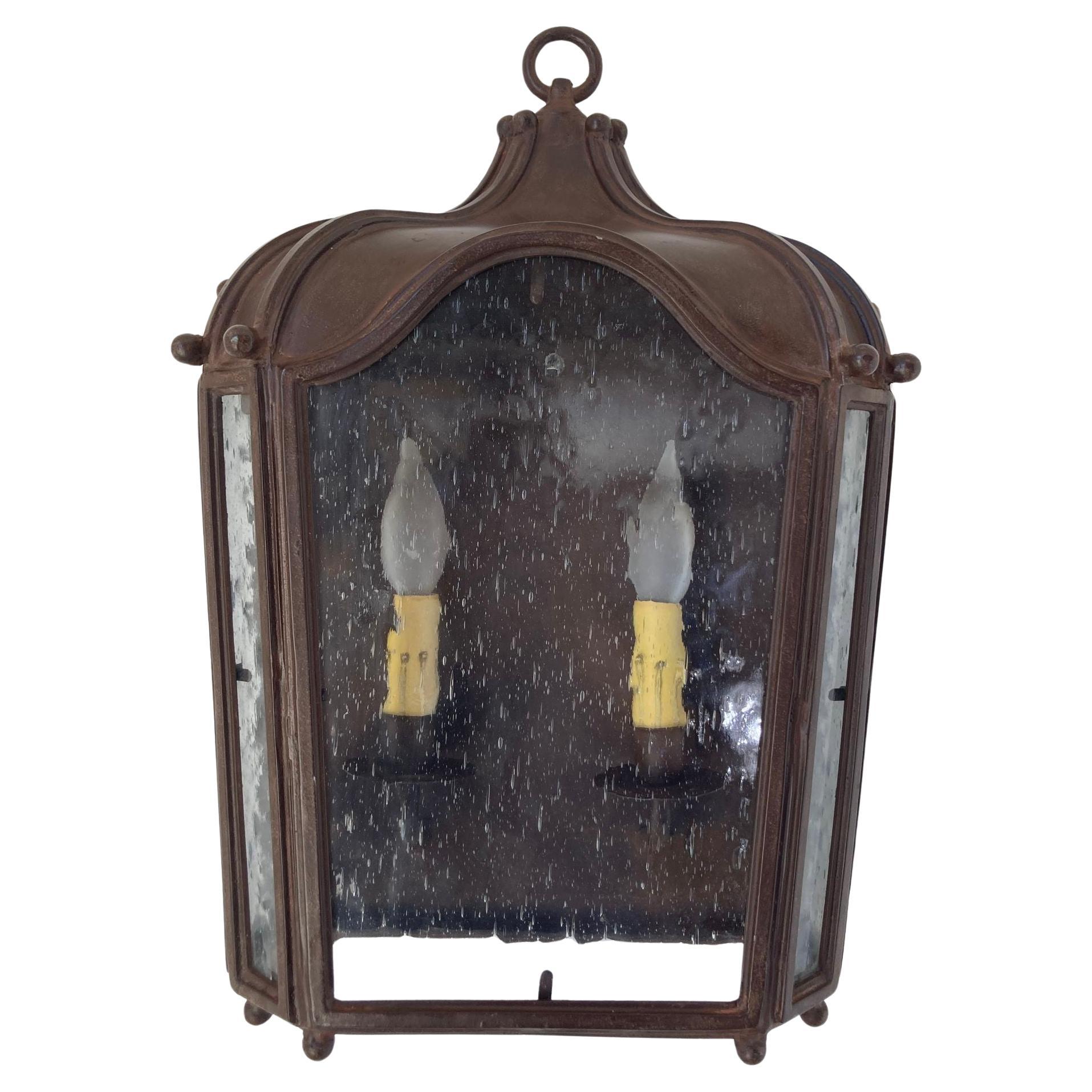 Iron Wall Lantern Antique Rust with Glass 1 of 6 for Outdoor European Style For Sale