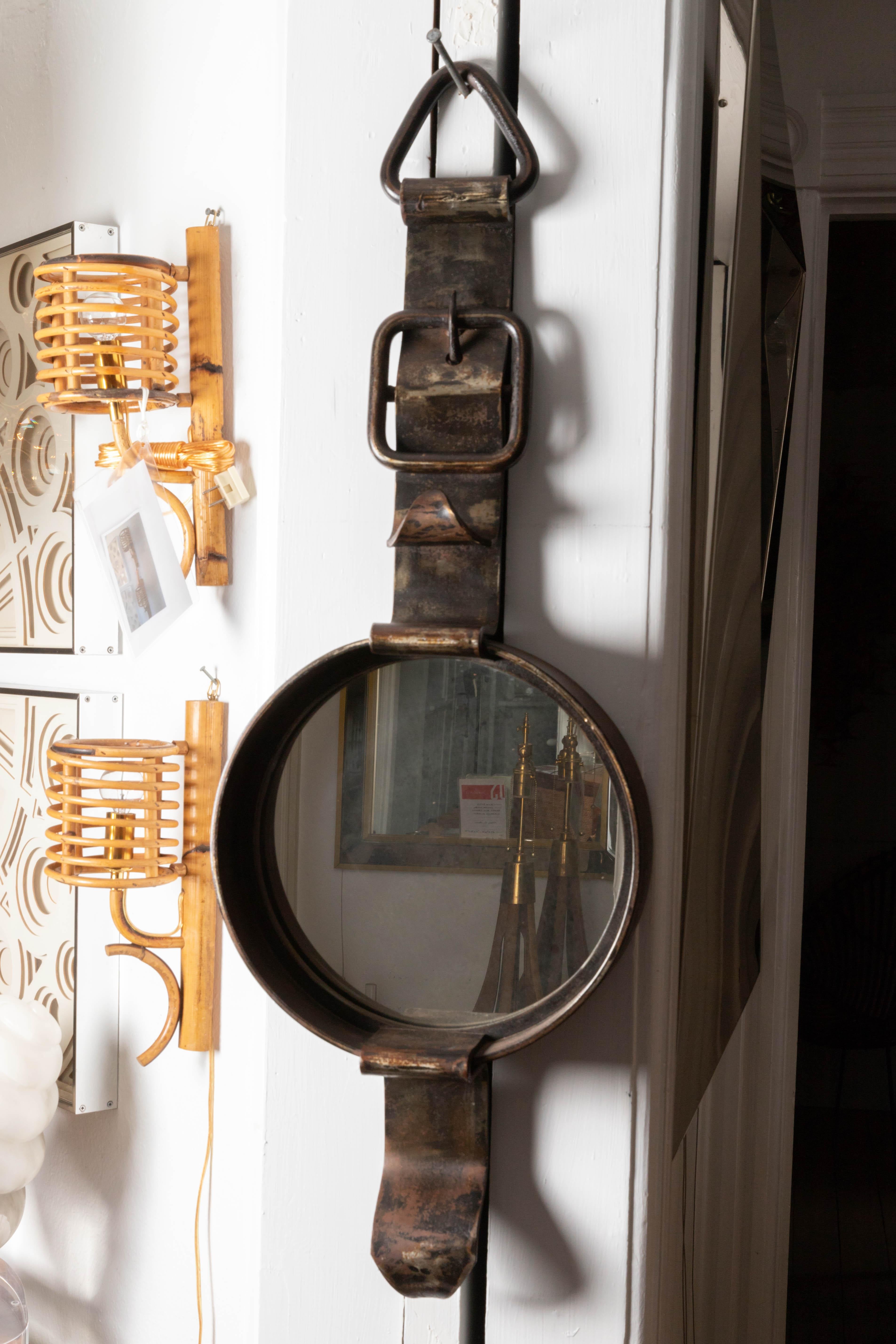 Mid-Century Modern Iron Watch-Form Mirror