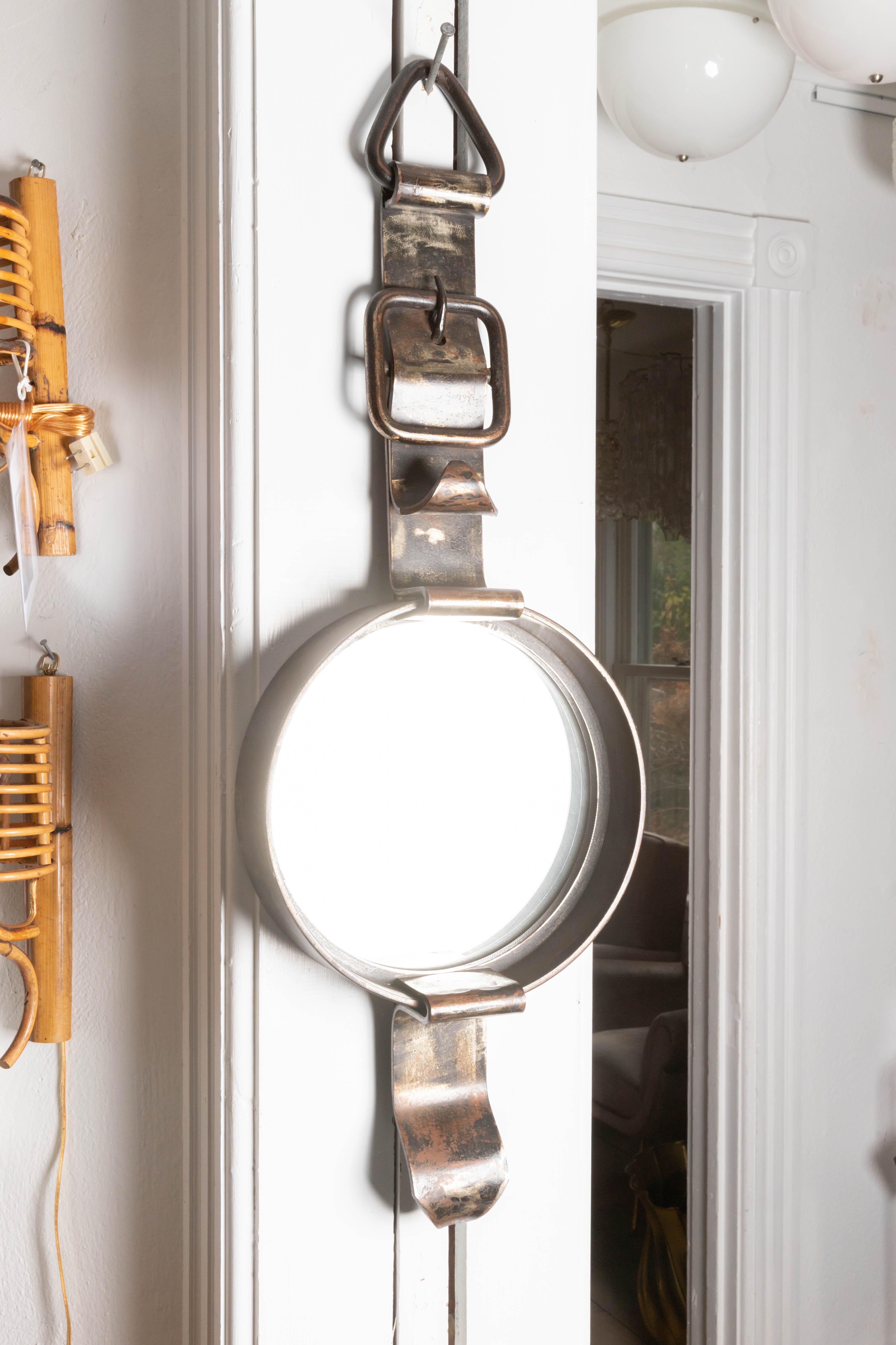 Iron Watch-Form Mirror In Excellent Condition In Bridgehampton, NY