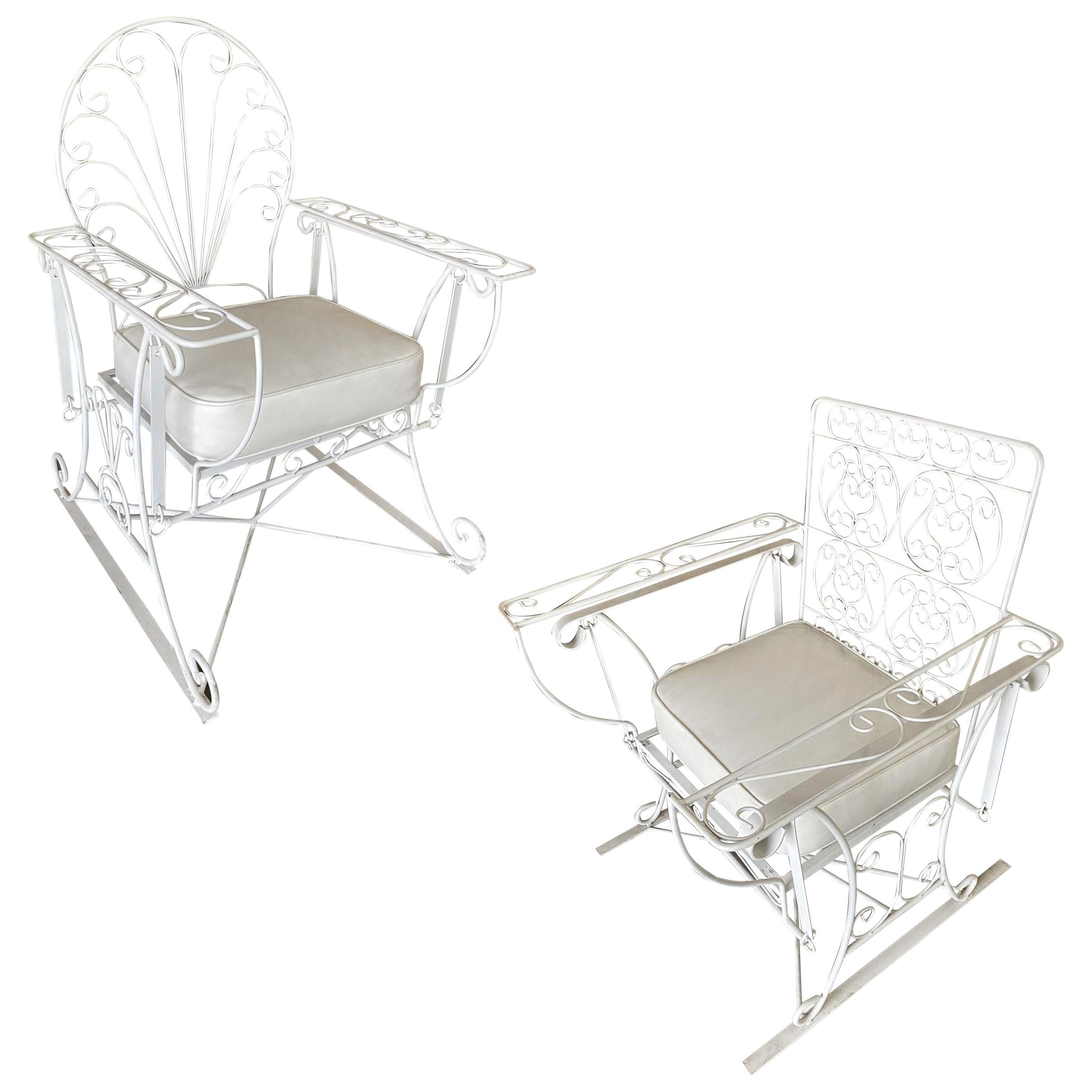 Iron Wire Patio/Outdoor Slider Rocking Lounge Chair with Scrolling Arms, Pair