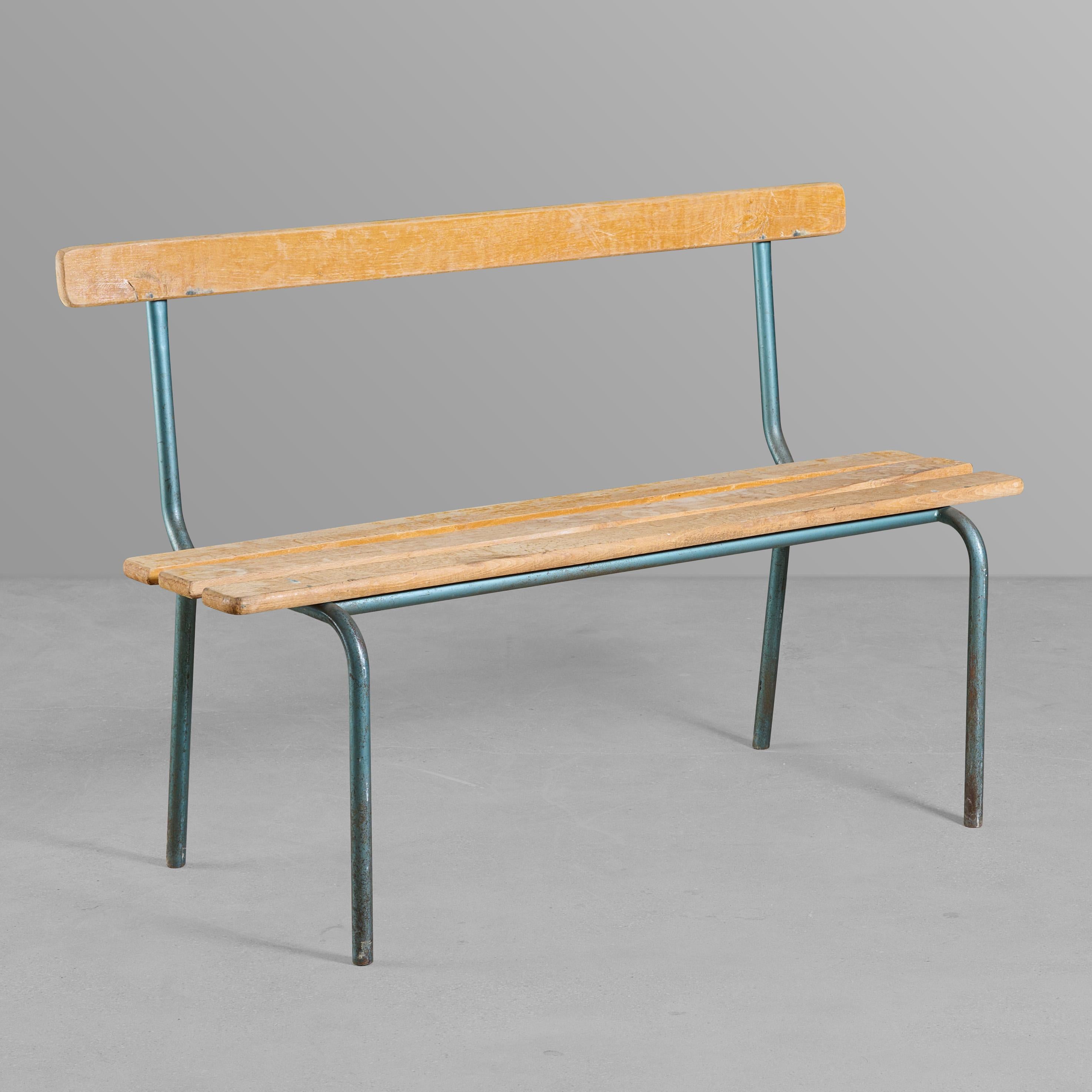 Iron & Wood Slat Bench For Sale 2