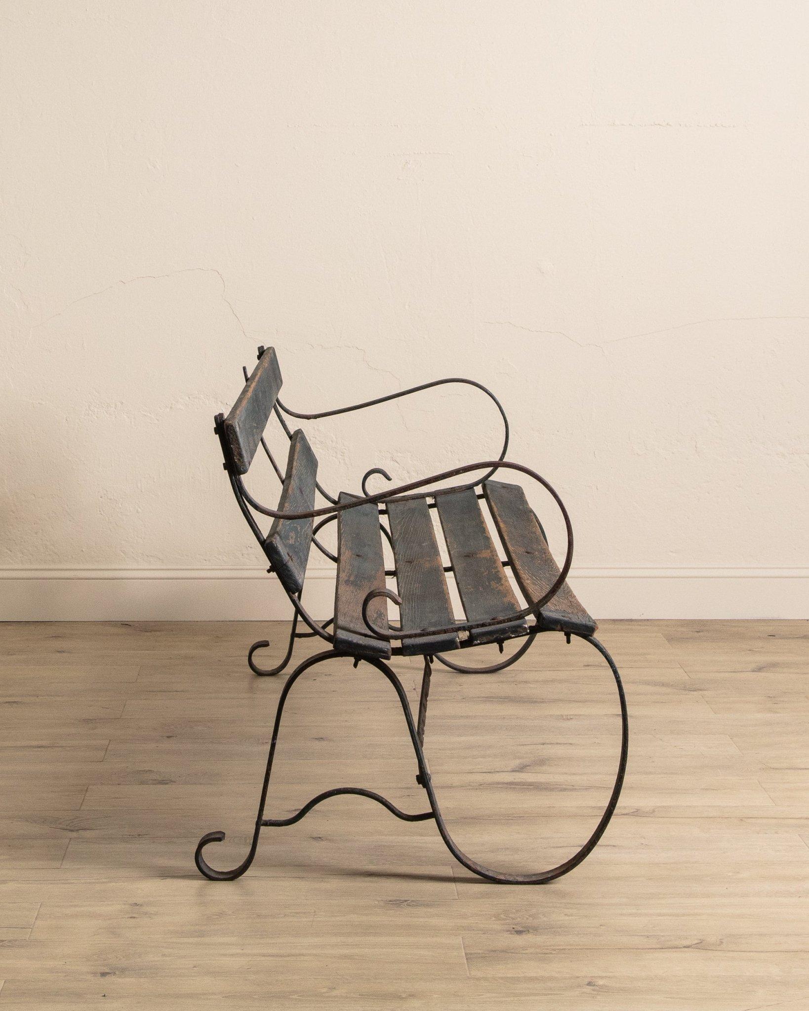 Parkbank aus Eisen und Holz mit Latten, 1920er Jahre im Angebot 3