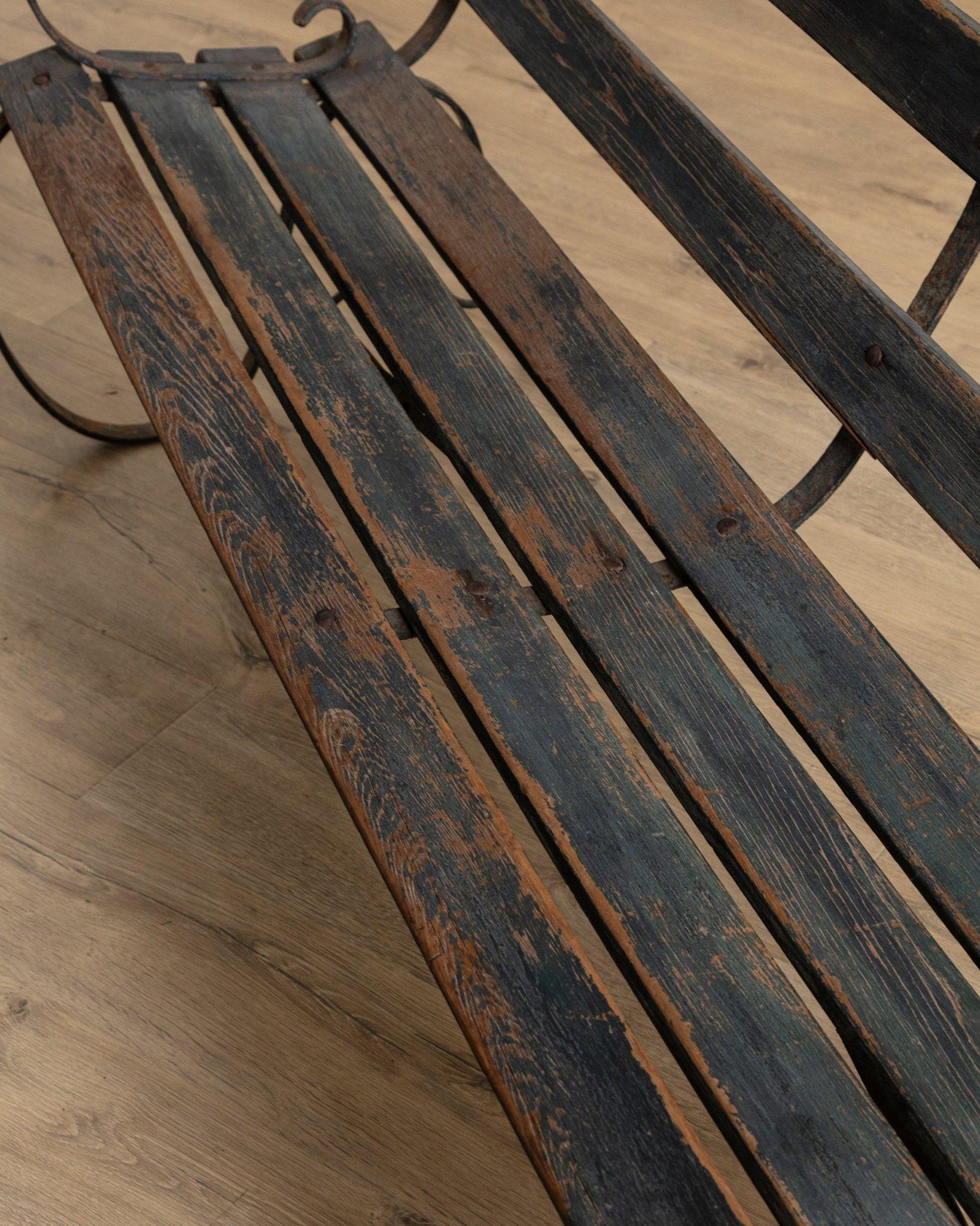 Parkbank aus Eisen und Holz mit Latten, 1920er Jahre im Angebot 4