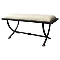 Iron X-Frame Bench With Upholstered Cream Wool Top