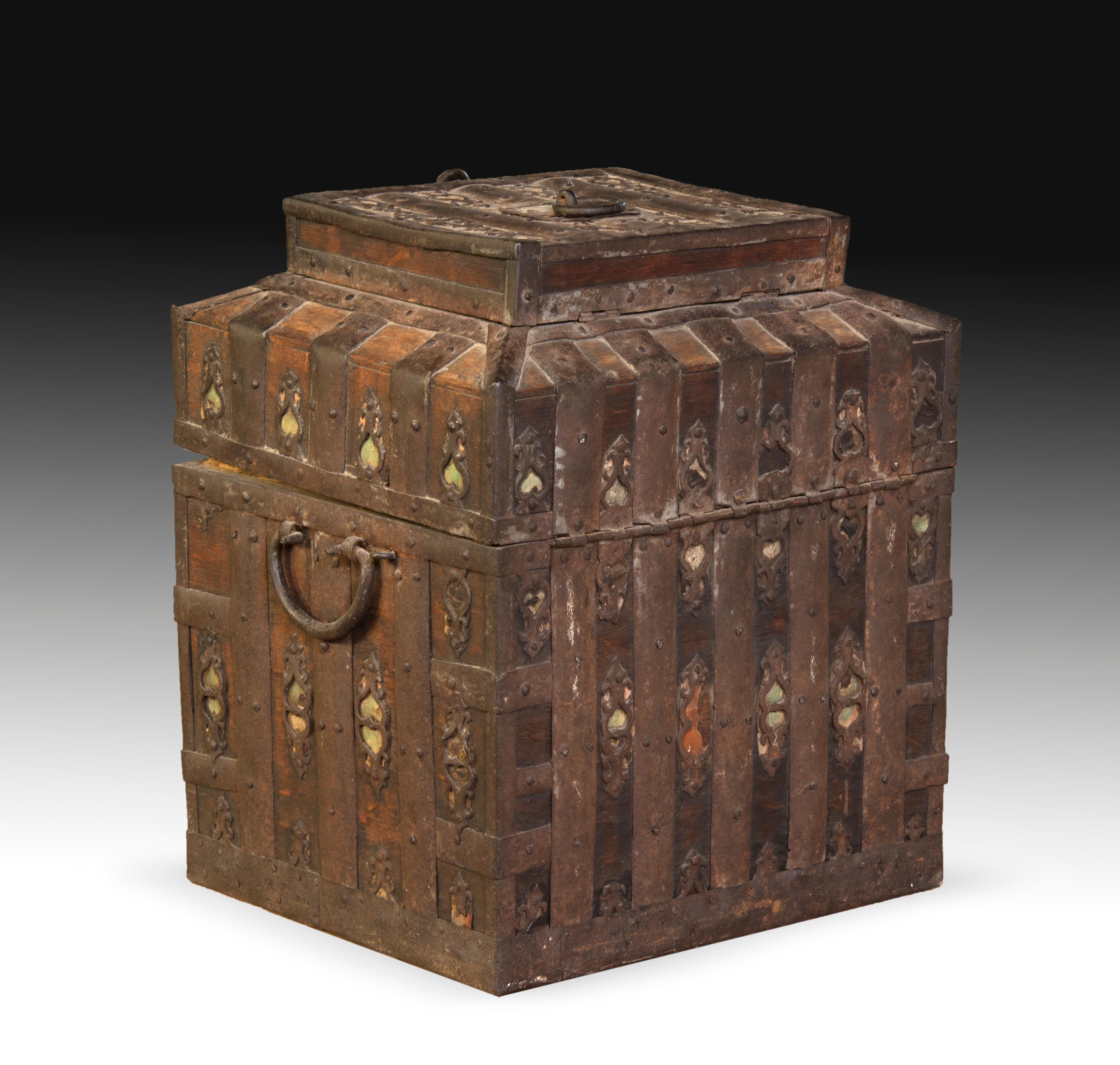 Russian Ironbound Strongbox or Chest, Wrought Iron, Wood, Possibly Russia, 17th Century