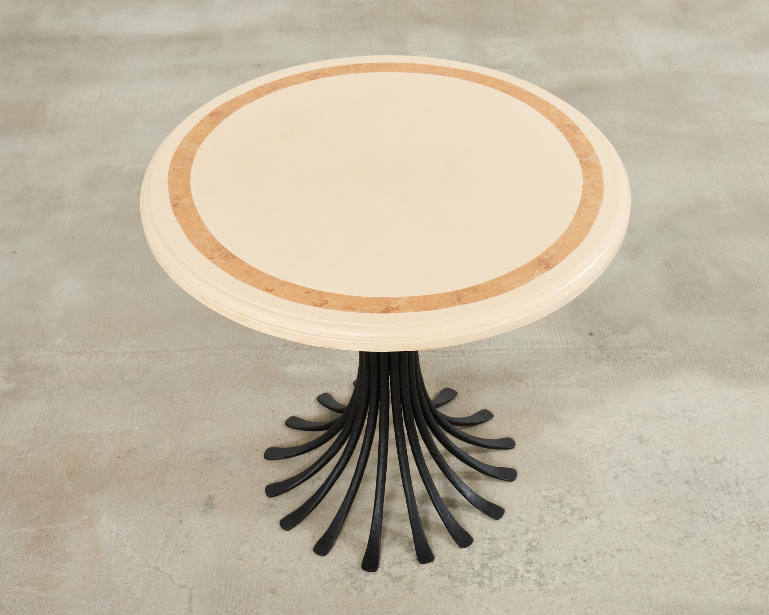 American Ironies Aslo Stone Top Pedestal Center Dining Table For Sale