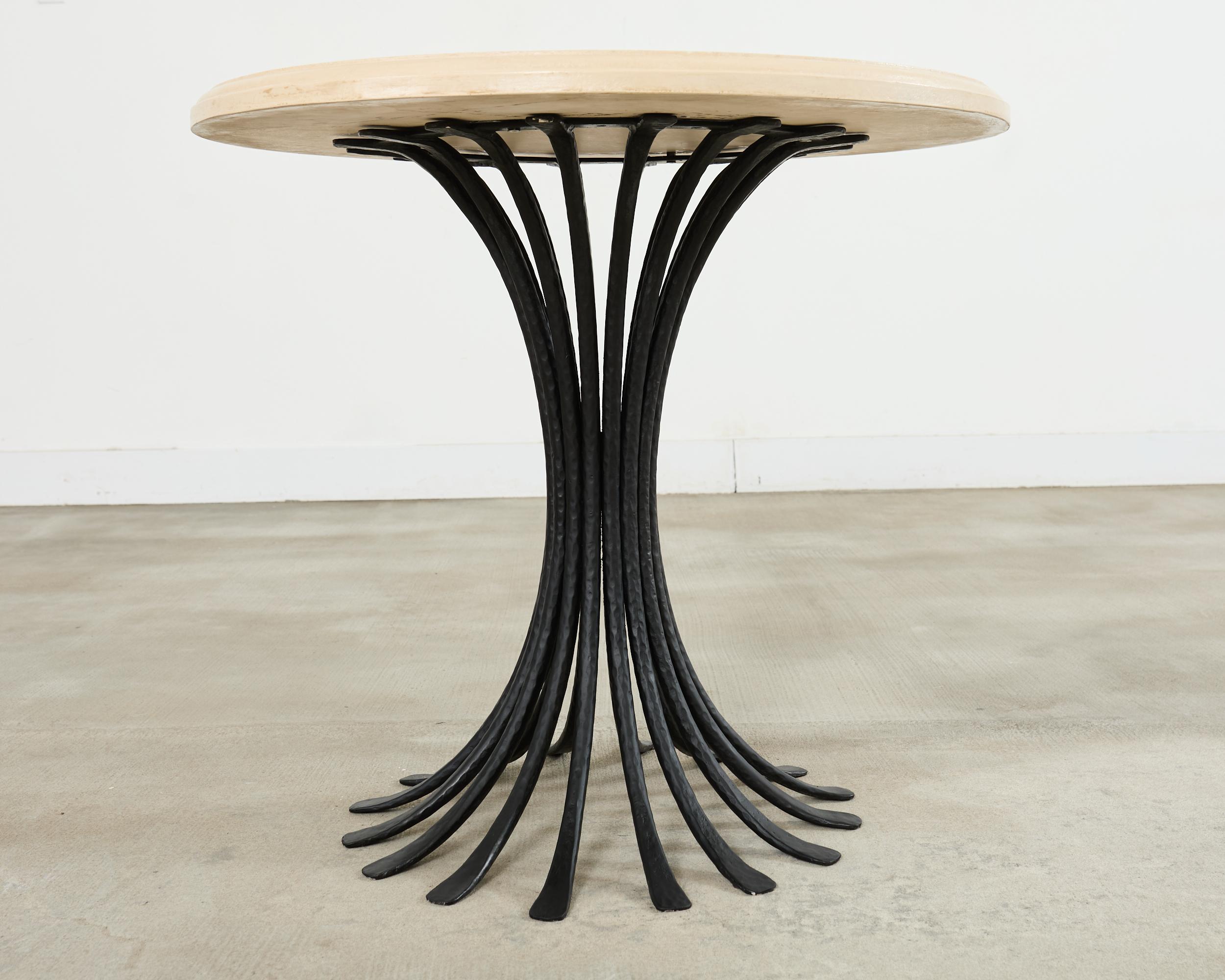 Hand-Crafted Ironies Aslo Stone Top Pedestal Center Dining Table For Sale