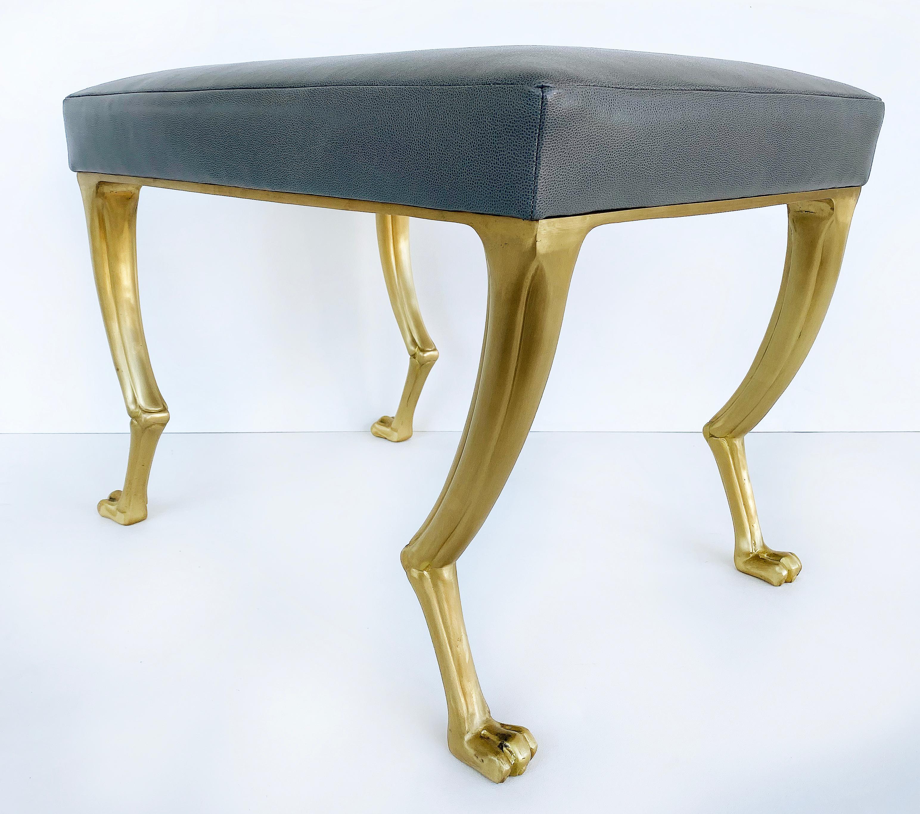 Neoclassical Ironies Cast Gilt Bronze Bench with Knees and Paw Feet For Sale