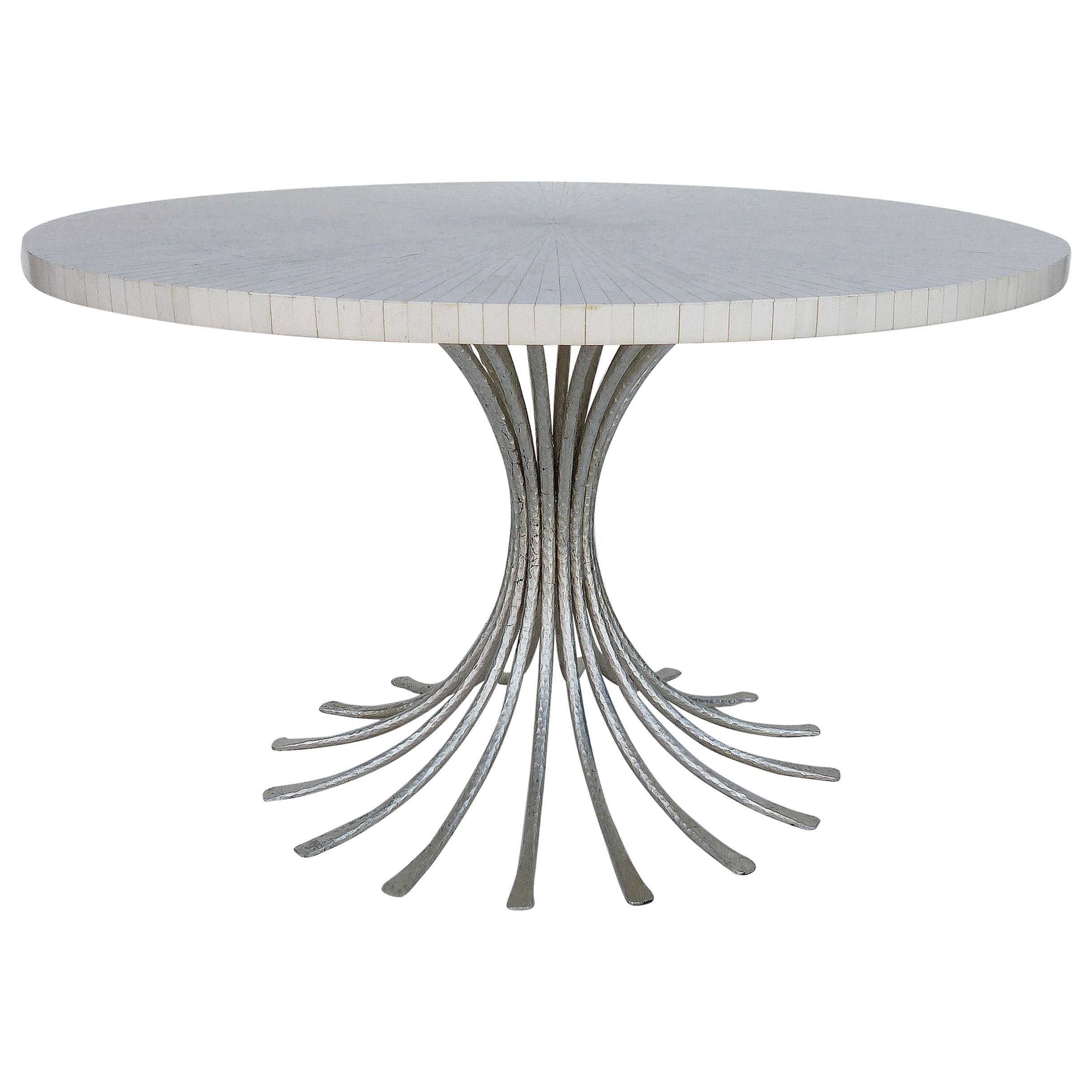 Ironies Silver Gilt Metal Table with Tessellated Bone Top For Sale