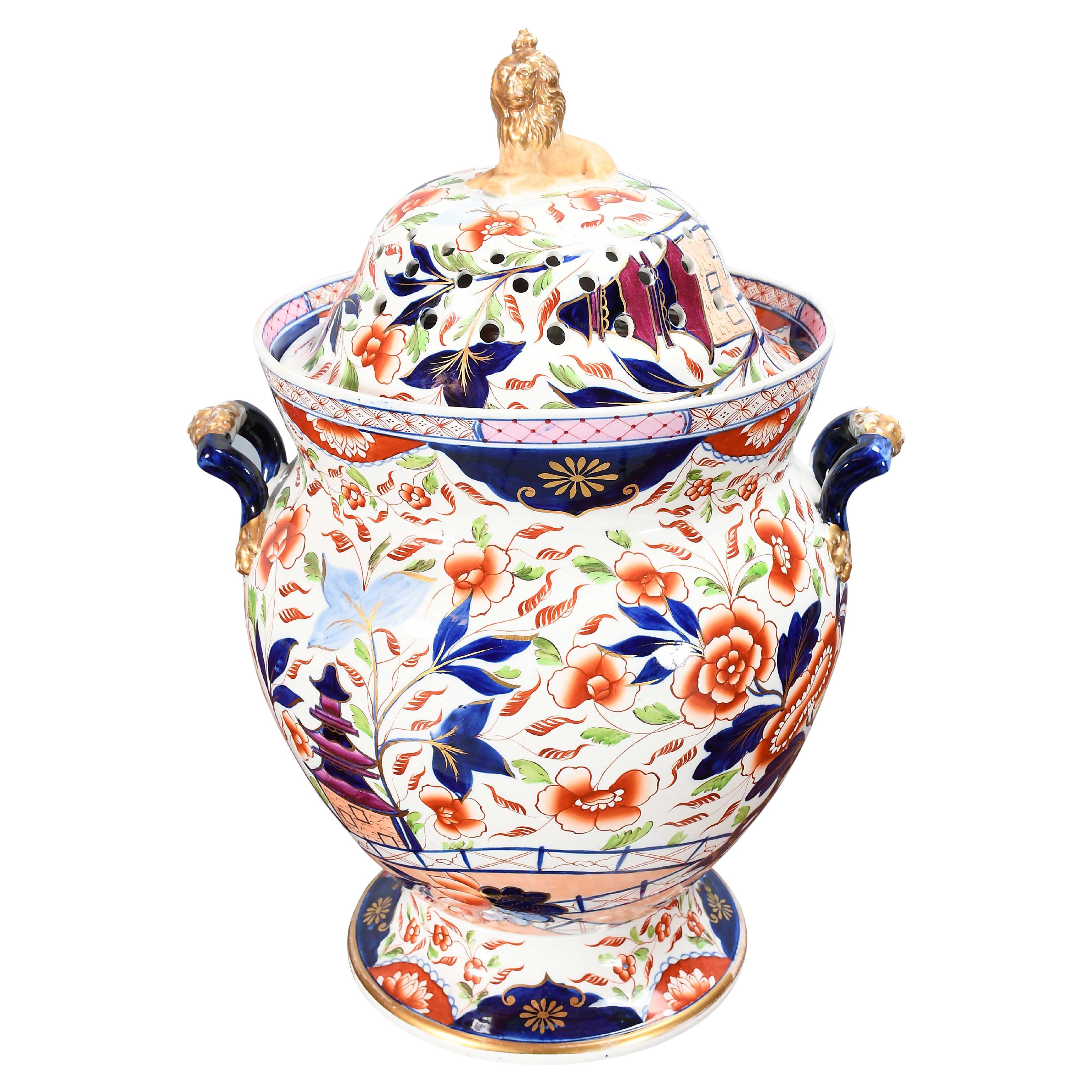 Ironstone Potpourri Vase in Imari Pattern For Sale
