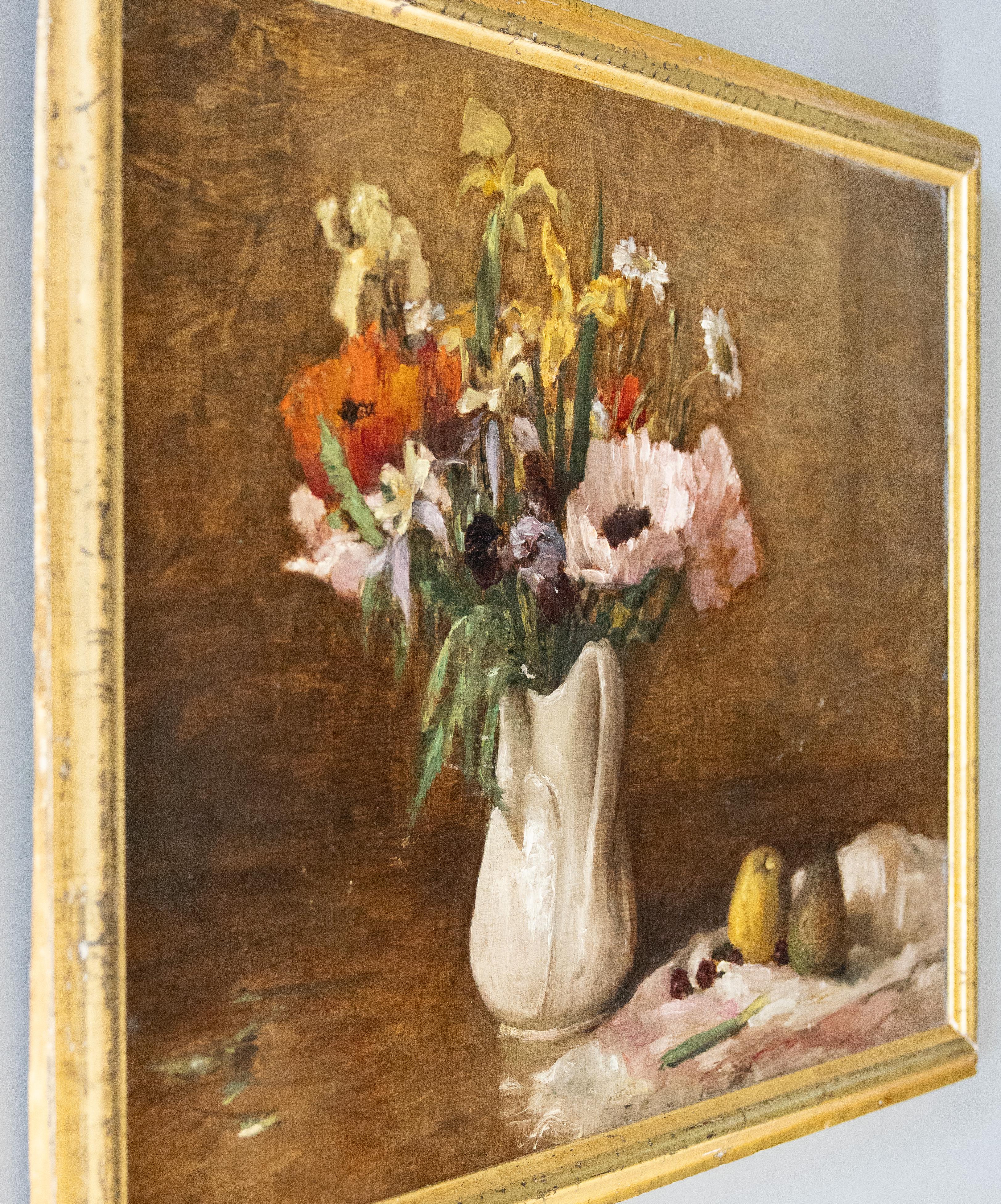 Ironstone Vase with Poppies, Pears - Still Life, Oil on Canvas For Sale 2