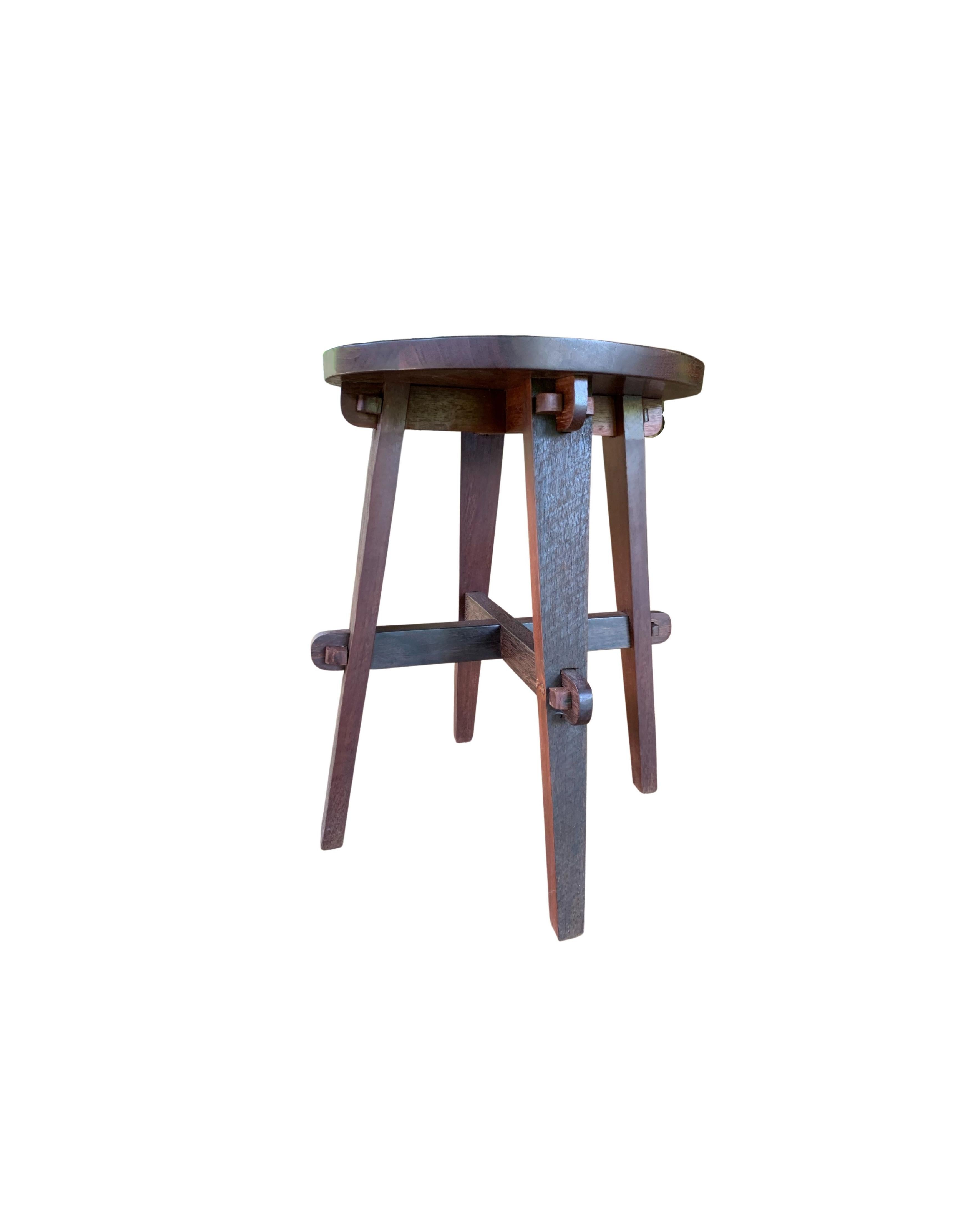 Indonesian Ironwood Stool Modern Organic, Hand Crafted with Artisanal Wood Joinery For Sale