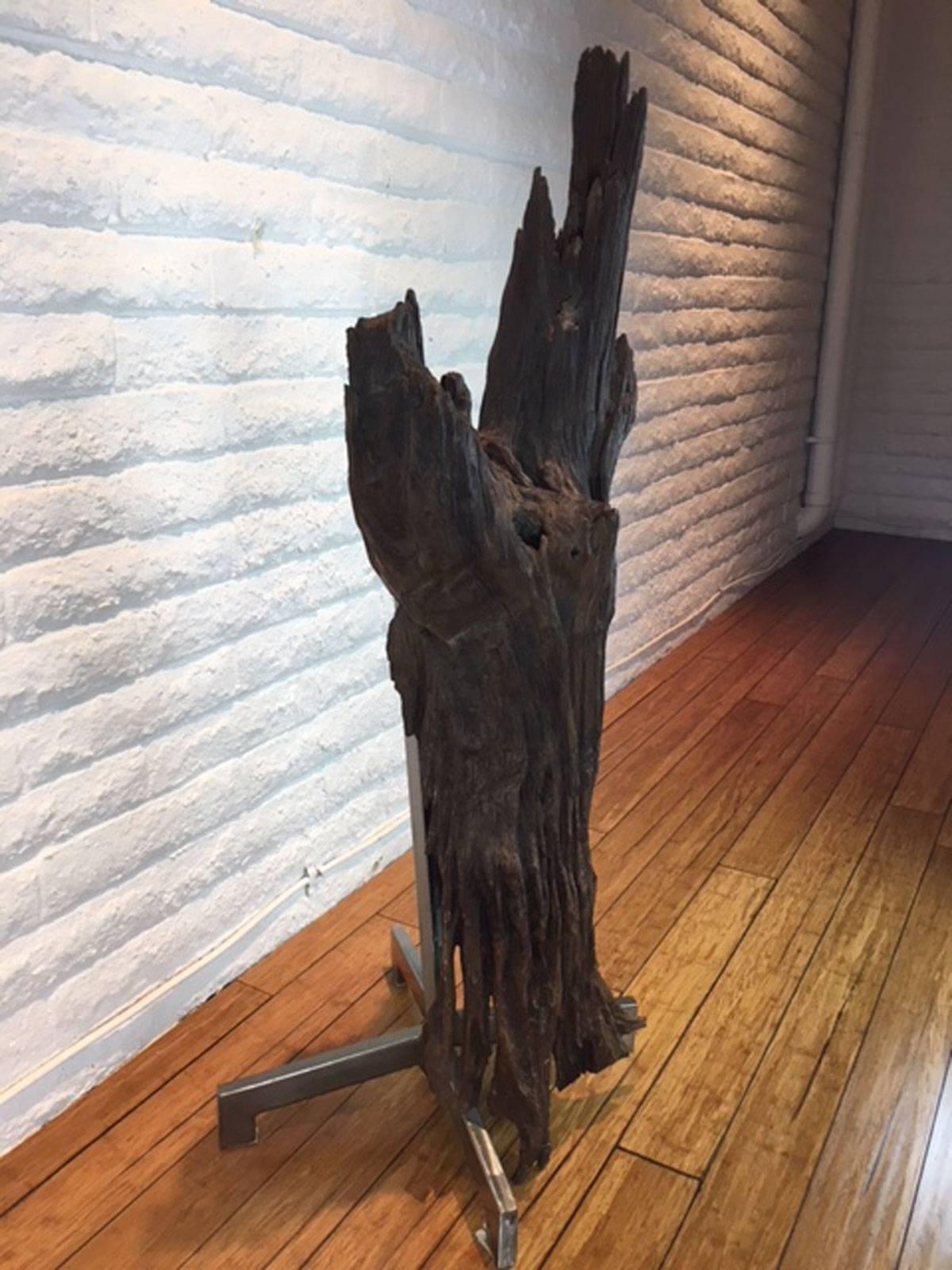 American Craftsman Ironwood and Steel Sculpture For Sale