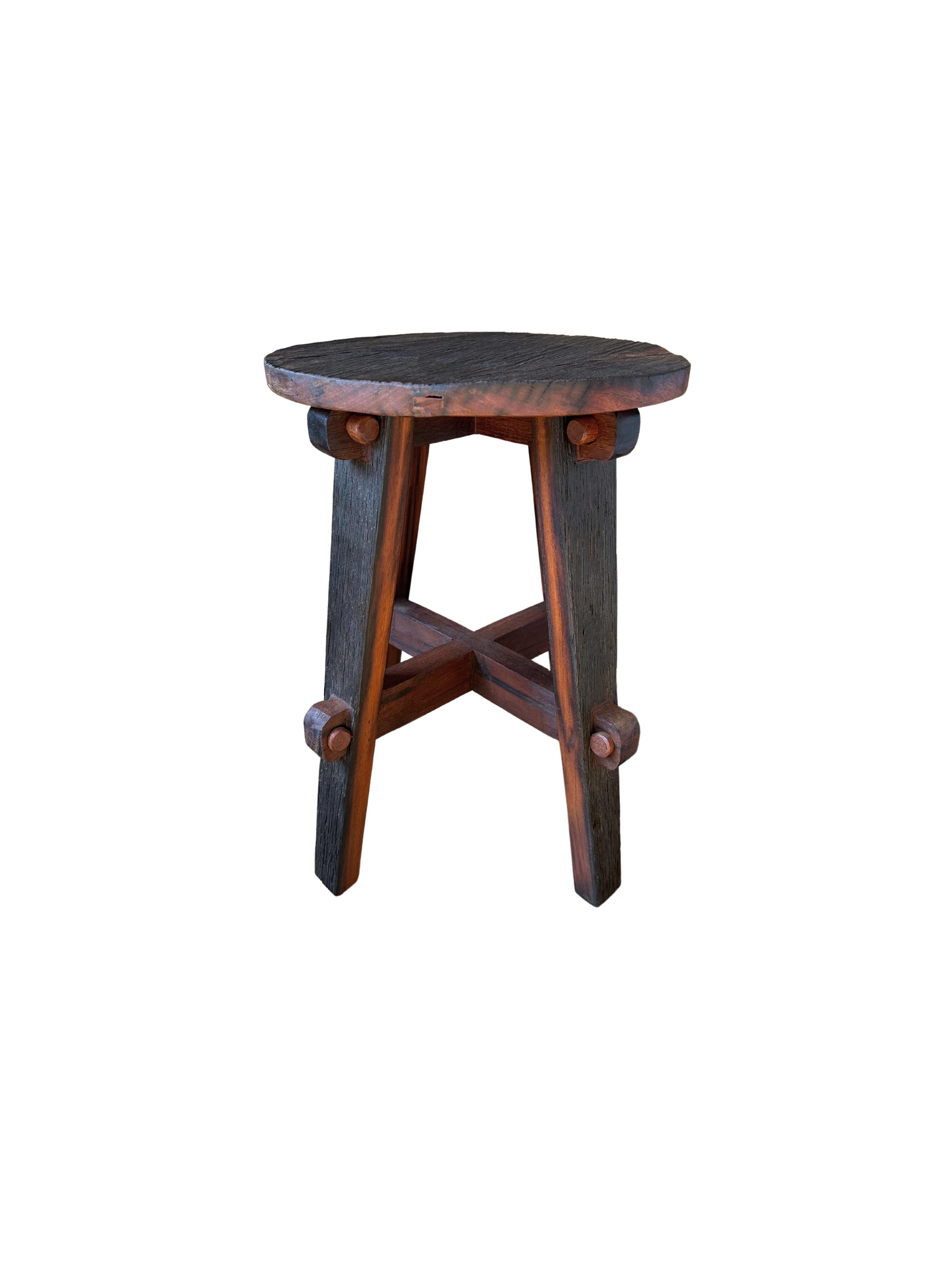 Organic Modern Ironwood Stool Modern Organic, Hand Crafted with Artisanal Wood Joinery For Sale