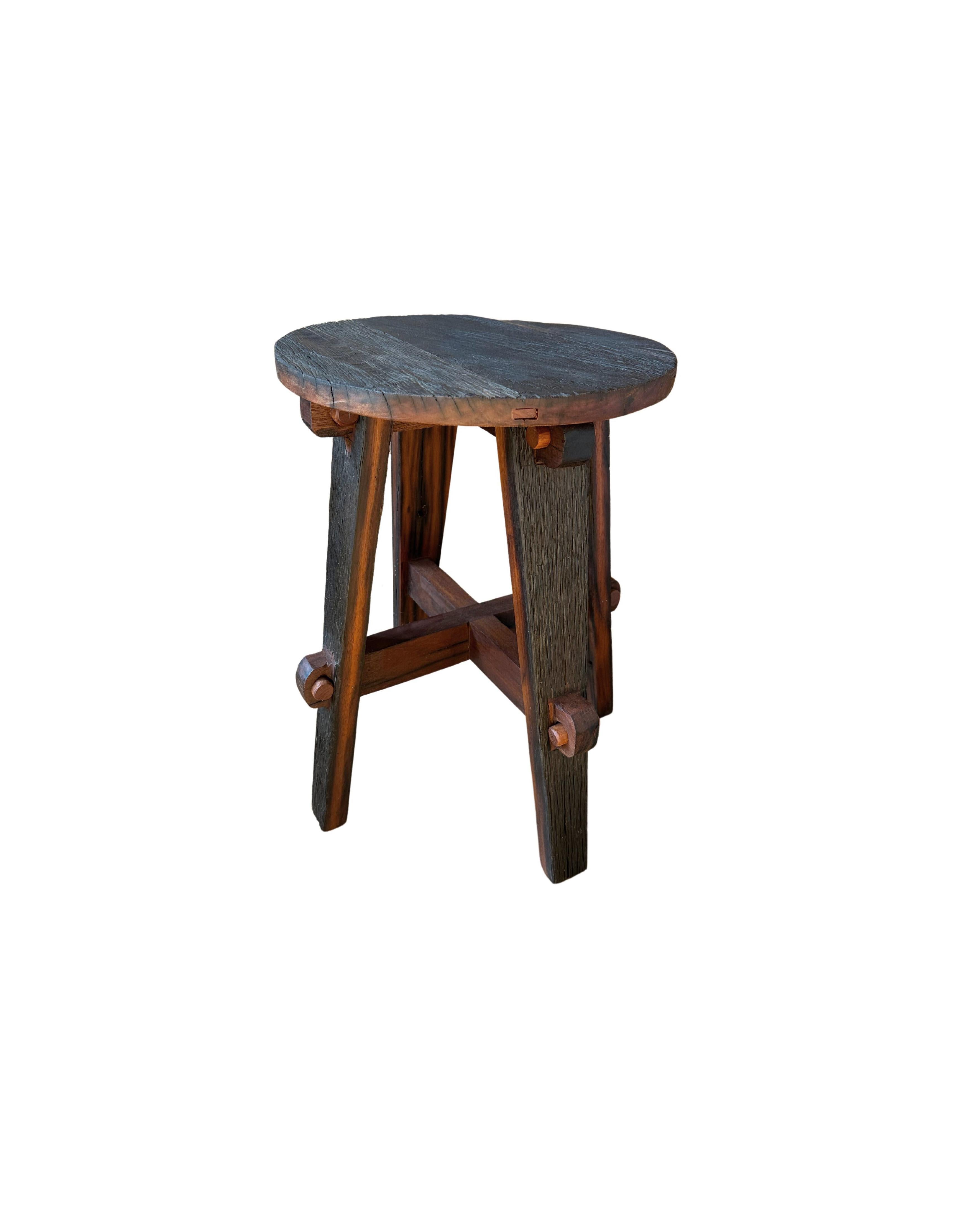 Indonesian Ironwood Stool Modern Organic, Hand Crafted with Artisanal Wood Joinery For Sale